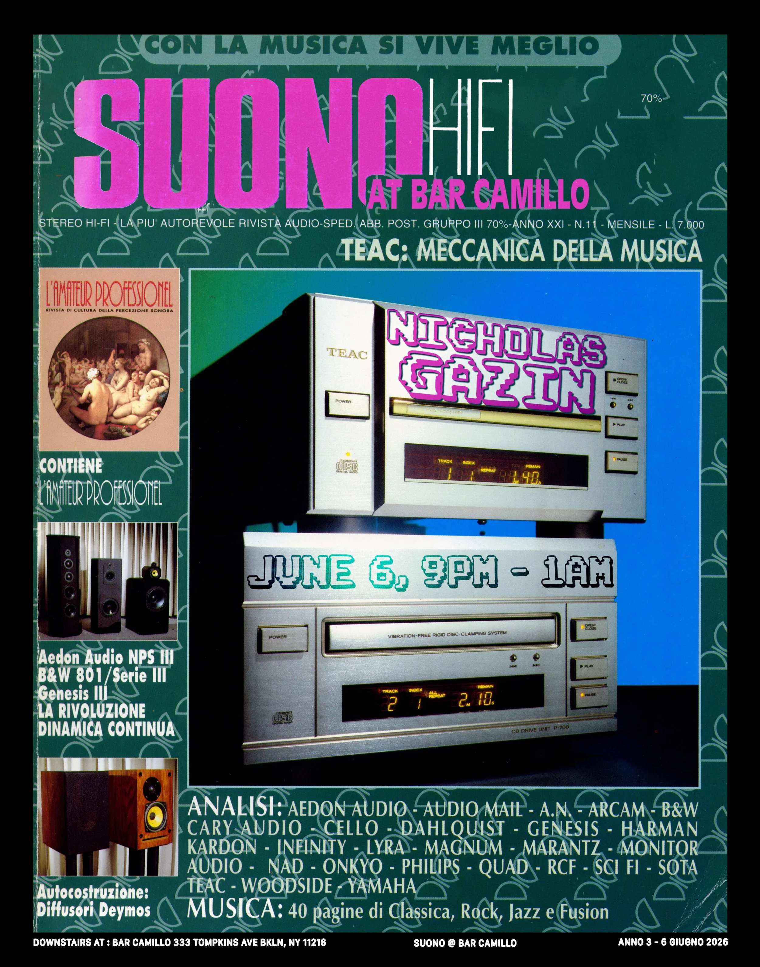 Tonight, we&rsquo;ve got artist and DJ @nickgazin on the console at Suono for the first time, and we couldn&rsquo;t be happier about it. Head downstairs at 9. It&rsquo;s Saturday night, Knicks are up 2-0, vibes will be solid.

#hifi #vinyl #bedstuy #