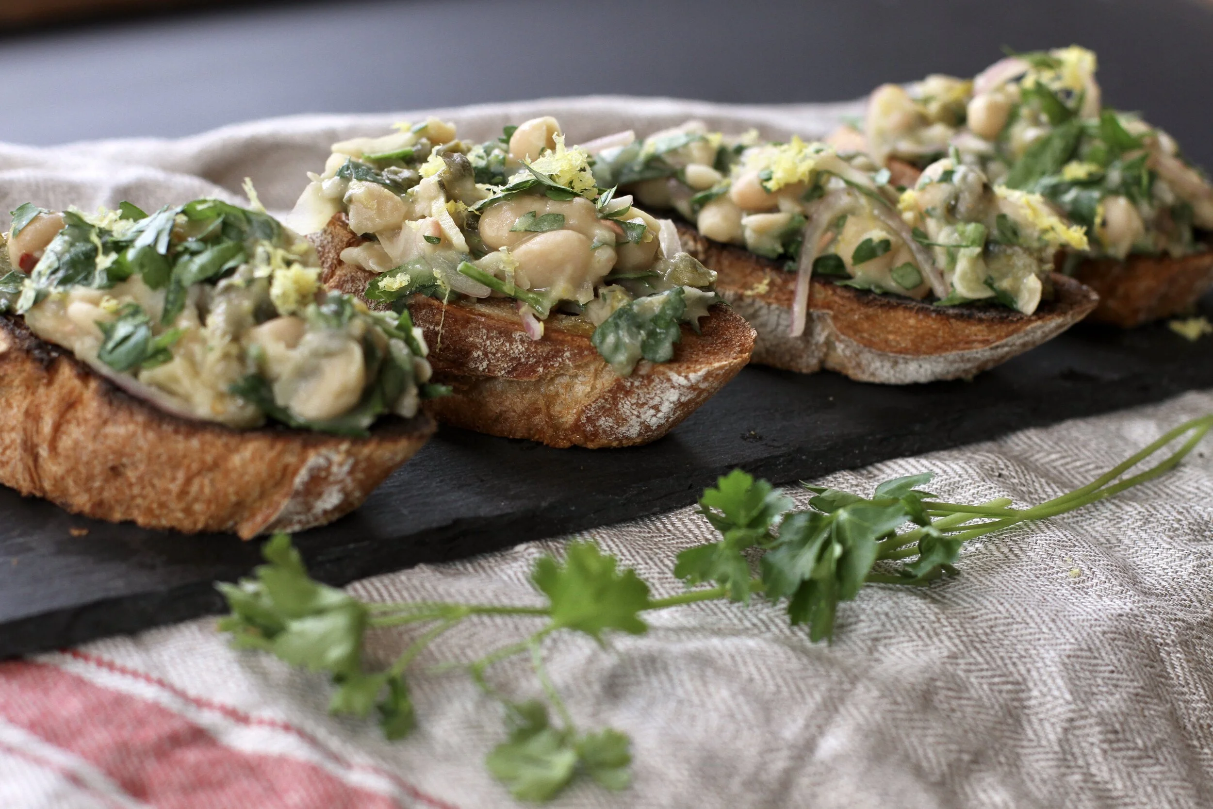 Vegan White Bean Piccata Bruschetta