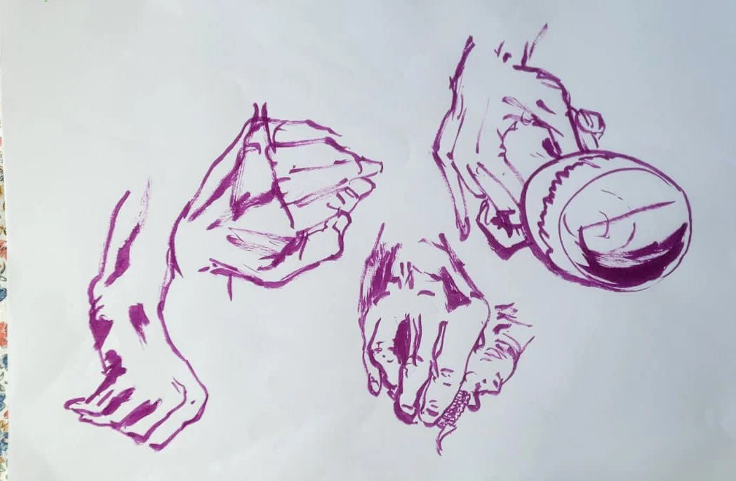 We spent a whole session on hands, the enemy of artists of all walks. Lets not be afraid and tackle it with simplicity and confidence. 30 second poses.