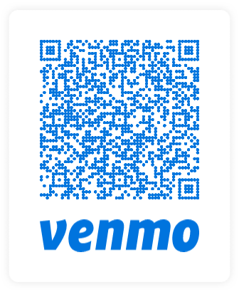 A blue Venmo logo and a QR code on a white background.