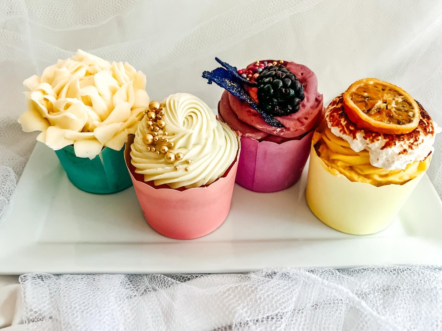 This was supposed to be a simple cupcake tasting box, but cupcakes were my first love.

&hellip;And I don&rsquo;t do &ldquo;simple&rdquo; well. 😬

Flavors:

Blue cupcake liner: vanilla bean cake with vanilla bean buttercream

Pink cupcake liner: van