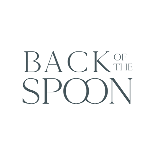 Text that reads 'Back of the Spoon' in a stylish font on a white background.