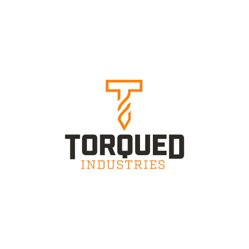 Logo for Torqued Industries featuring an orange stylized bolt or screw with the company name in bold black and orange text.