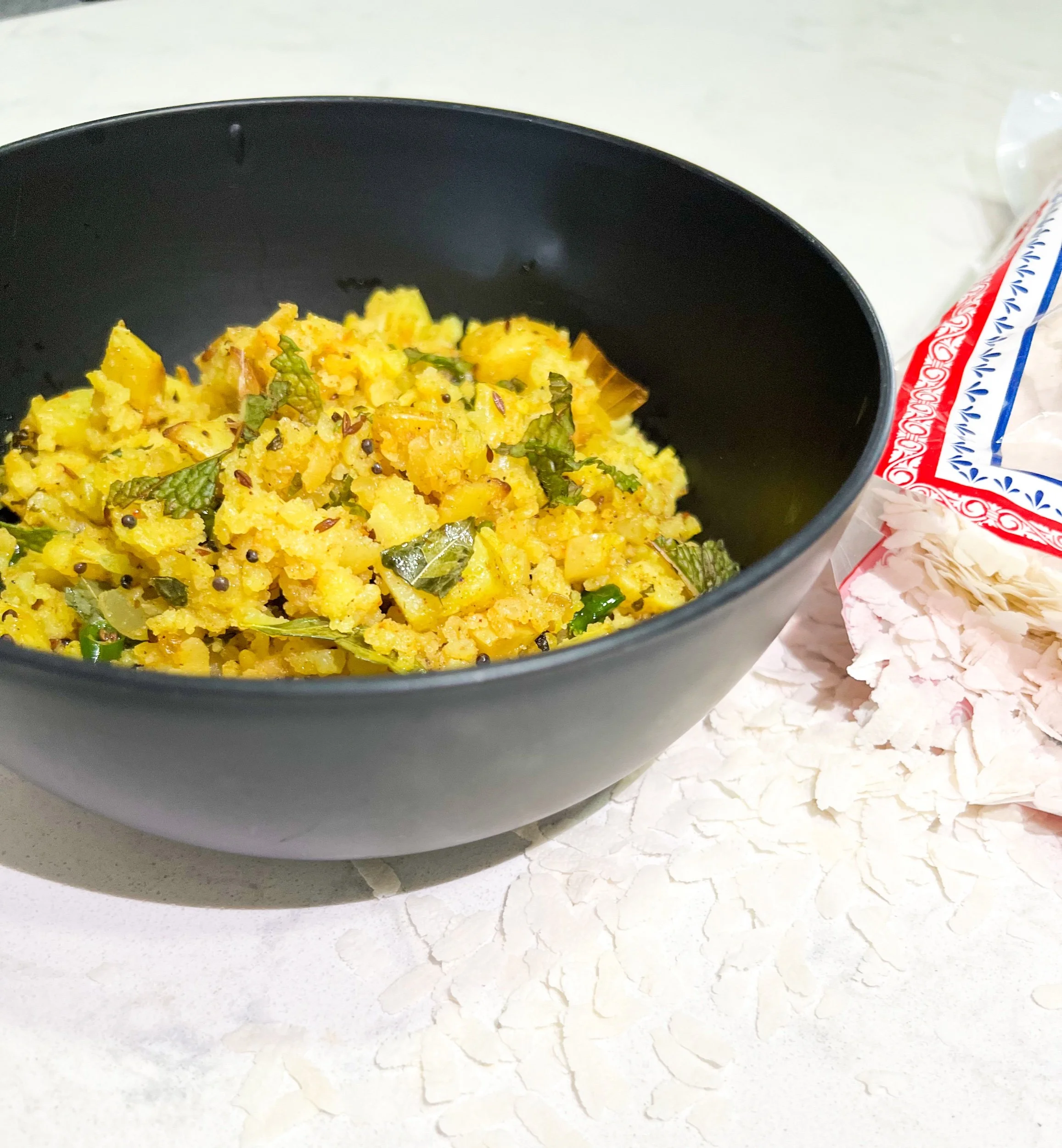 Potato Poha (flat rice stir-fry)
