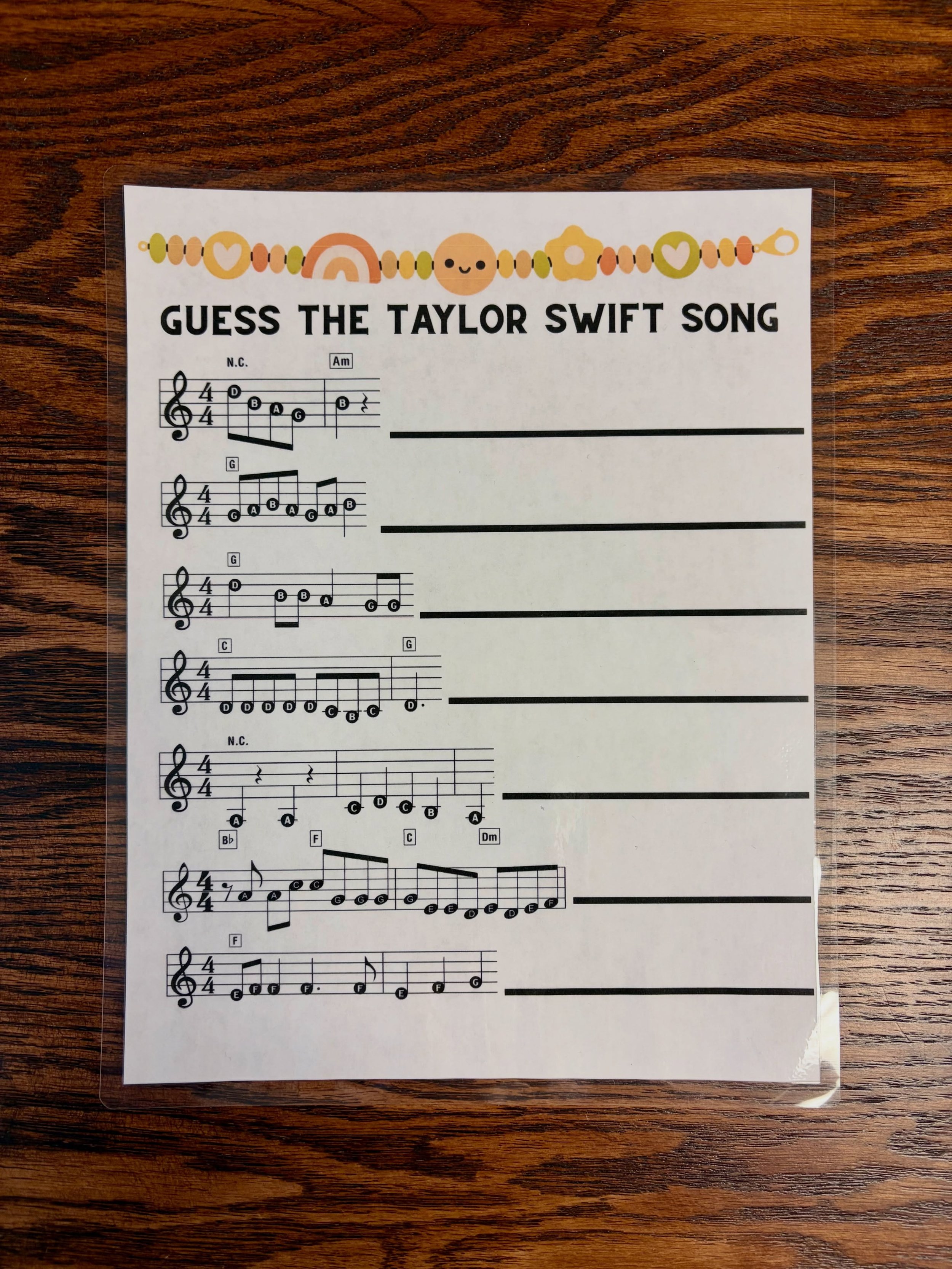 I made a Taylor Swift version of guess the song based on the first few notes of the melody. It&rsquo;s a fun challenge to work on fine motor skills (with the adapted music), executive functioning, and resiliency / problem solving. 

While I unfortuna