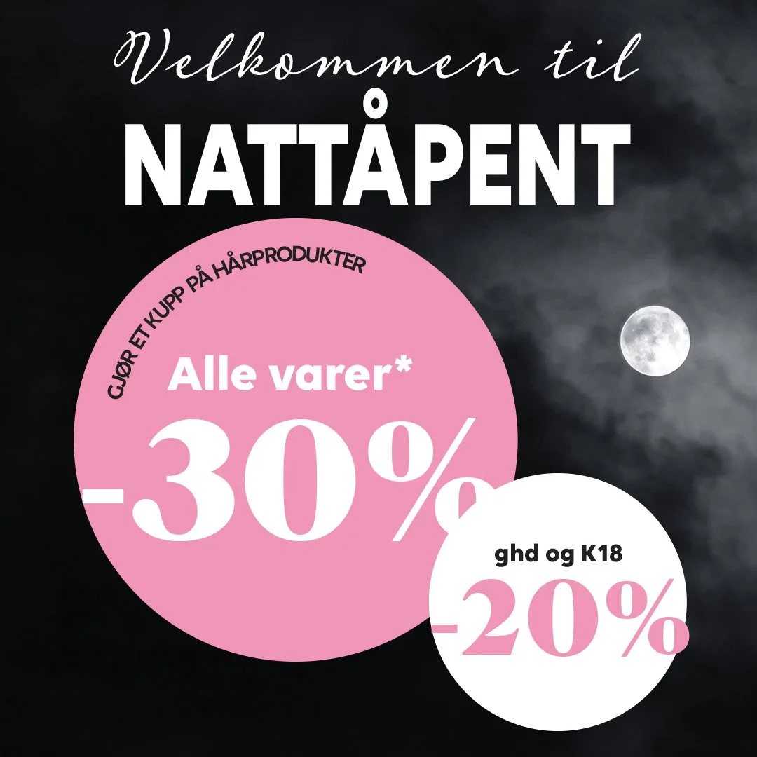 🌜 Natt&aring;pent p&aring; &Aring;sane Storsenter  i dag!🌛

Hos Ramm &Aring;sane f&aring;r du:
&bull; &ndash;30% p&aring; alle varer*
&bull; &ndash;20% p&aring; K18 og ghd

* Gjelder ikke gaveesker.

Velkommen - her kan du gj&oslash;re kupp p&aring