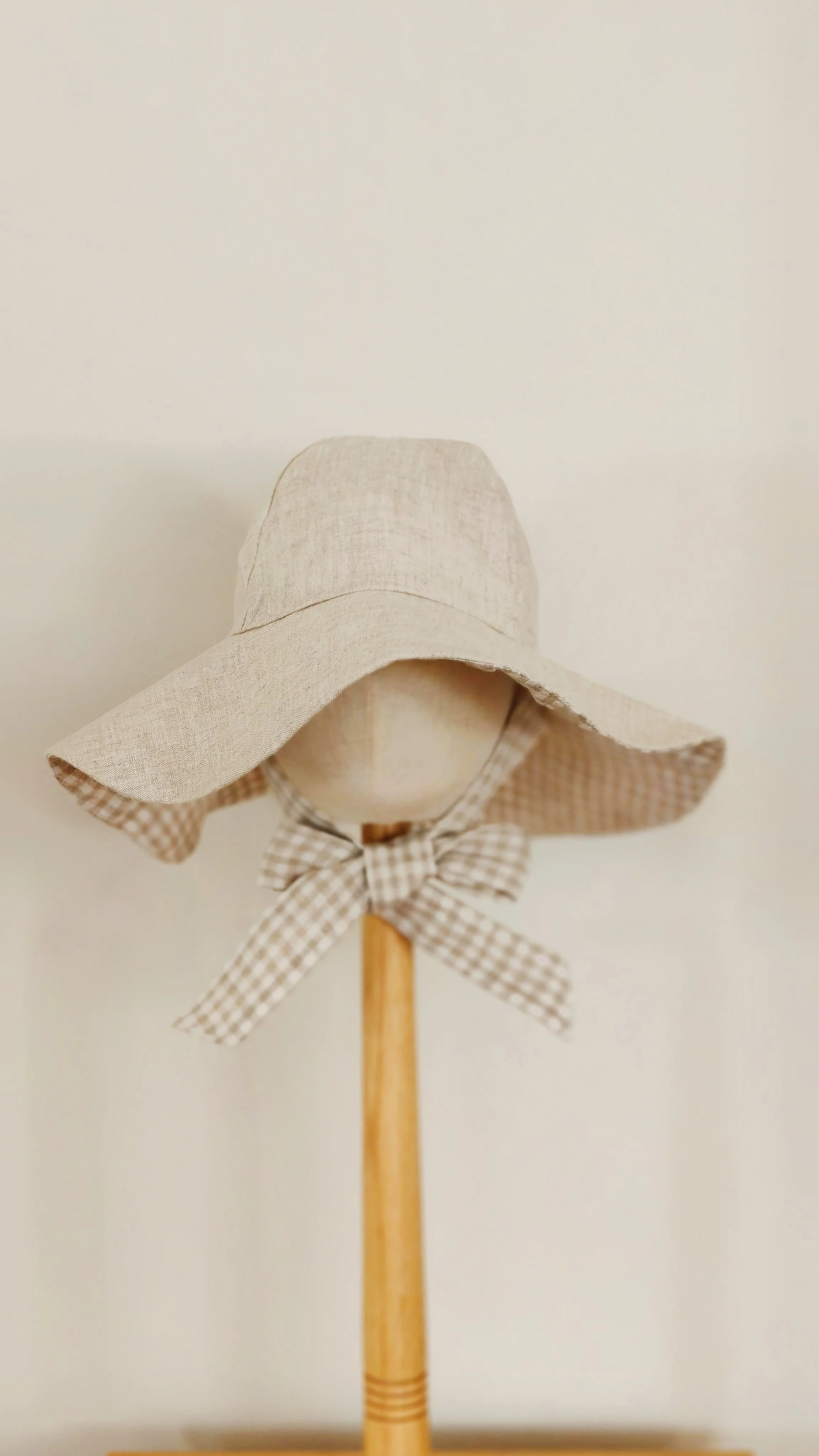 French Linen Kids Linen Gingham Wide Brim Sun Hat