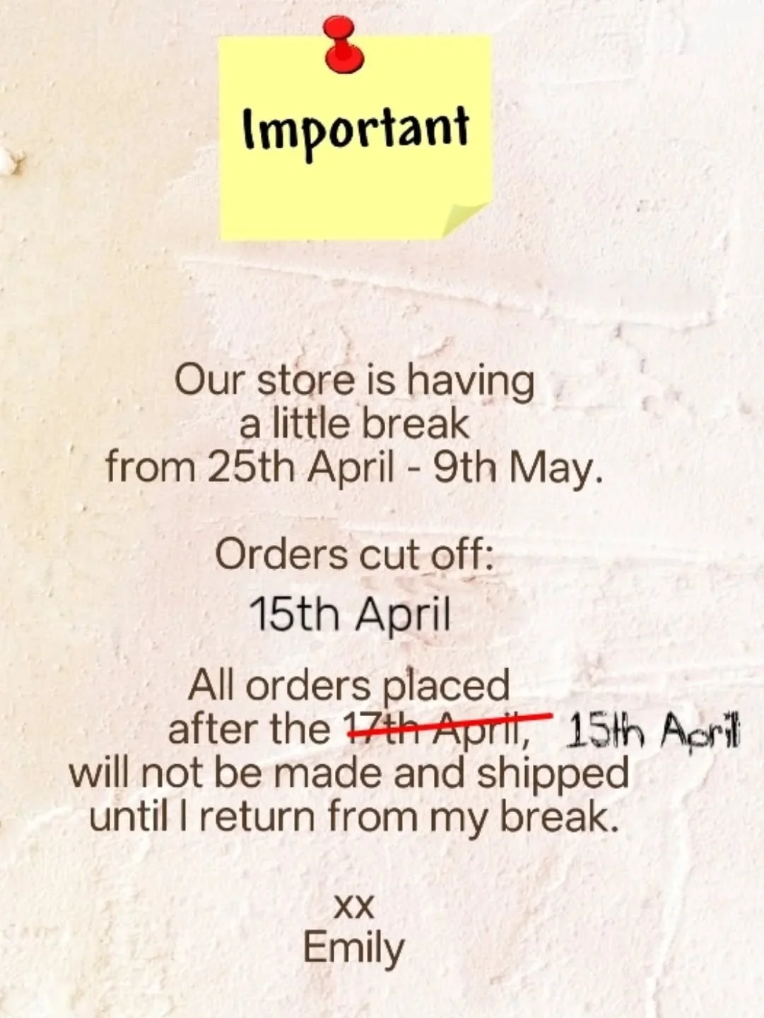 🌸 Important little update, lovelies 🌸

We&rsquo;ve had so much love &amp; orders lately (thank youuu 🙏💕) that we need to move our cutoff date up to 15th April. 

I want to make sure every single order is made with love + shipped out before our tr