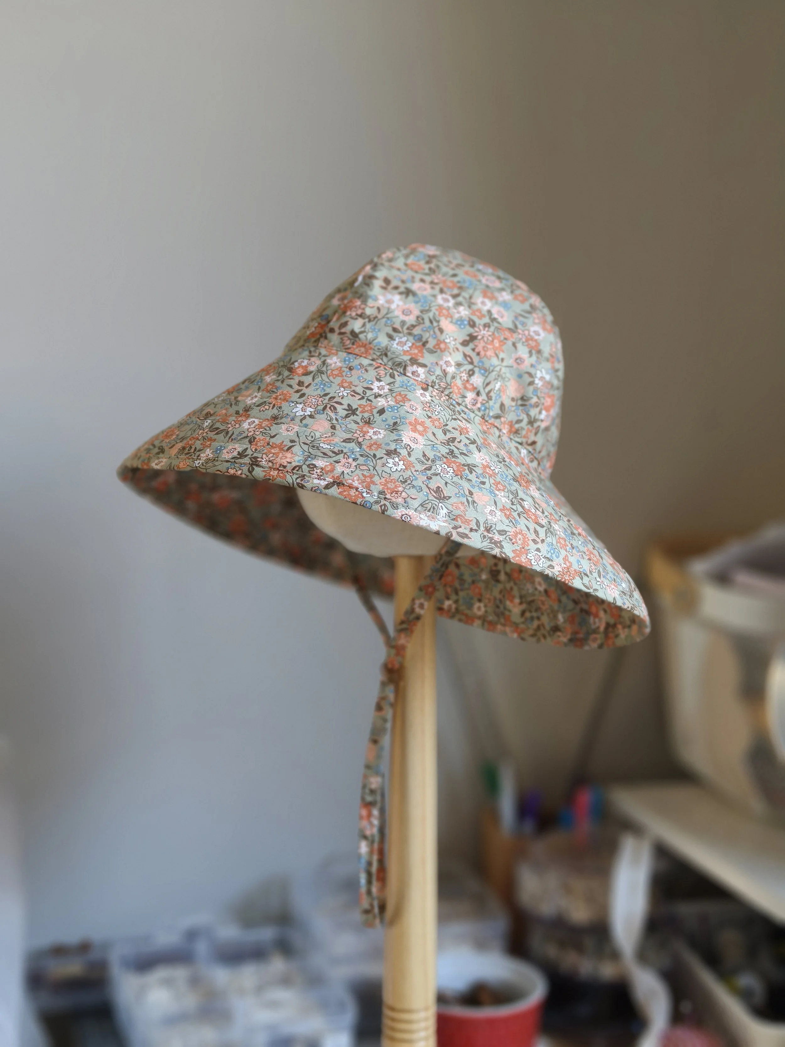 Kids Summer Cotton Floral Wide Brim Sun Hat - French Garden