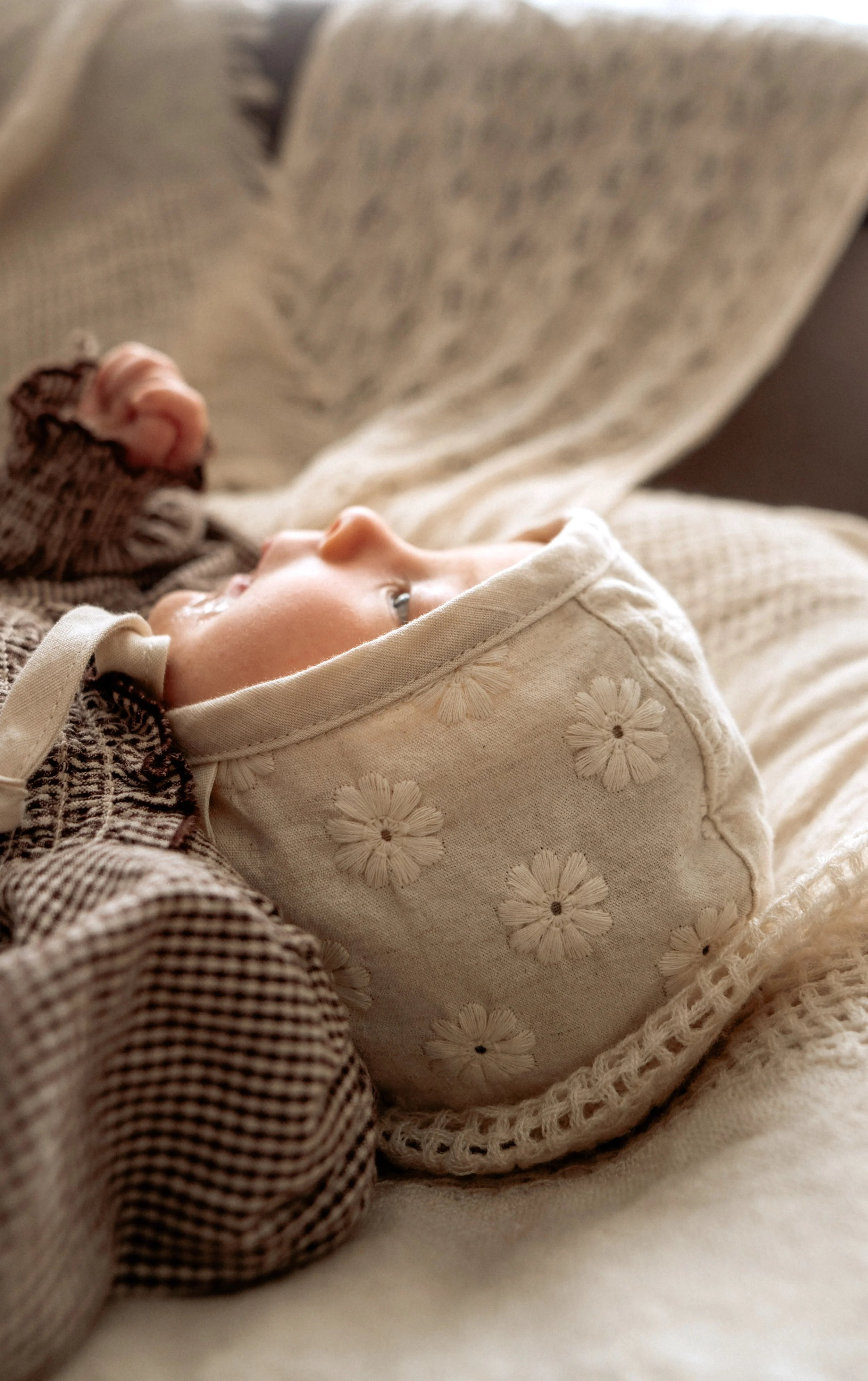 Luxury Cotton Lace Baby Bonnet - Lyla