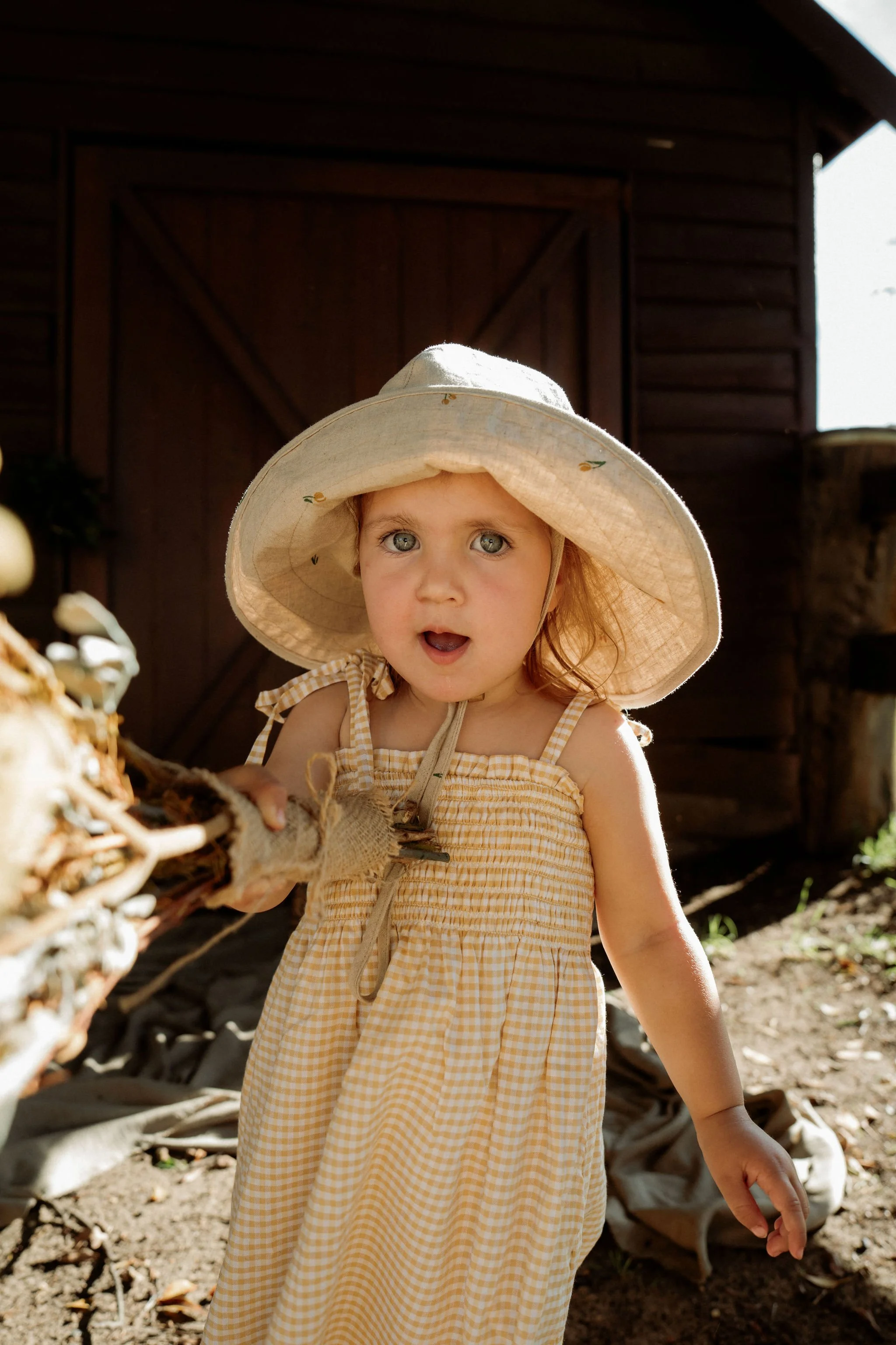 Kids Yellow Tulip Wide Brim Summer Sun Hat