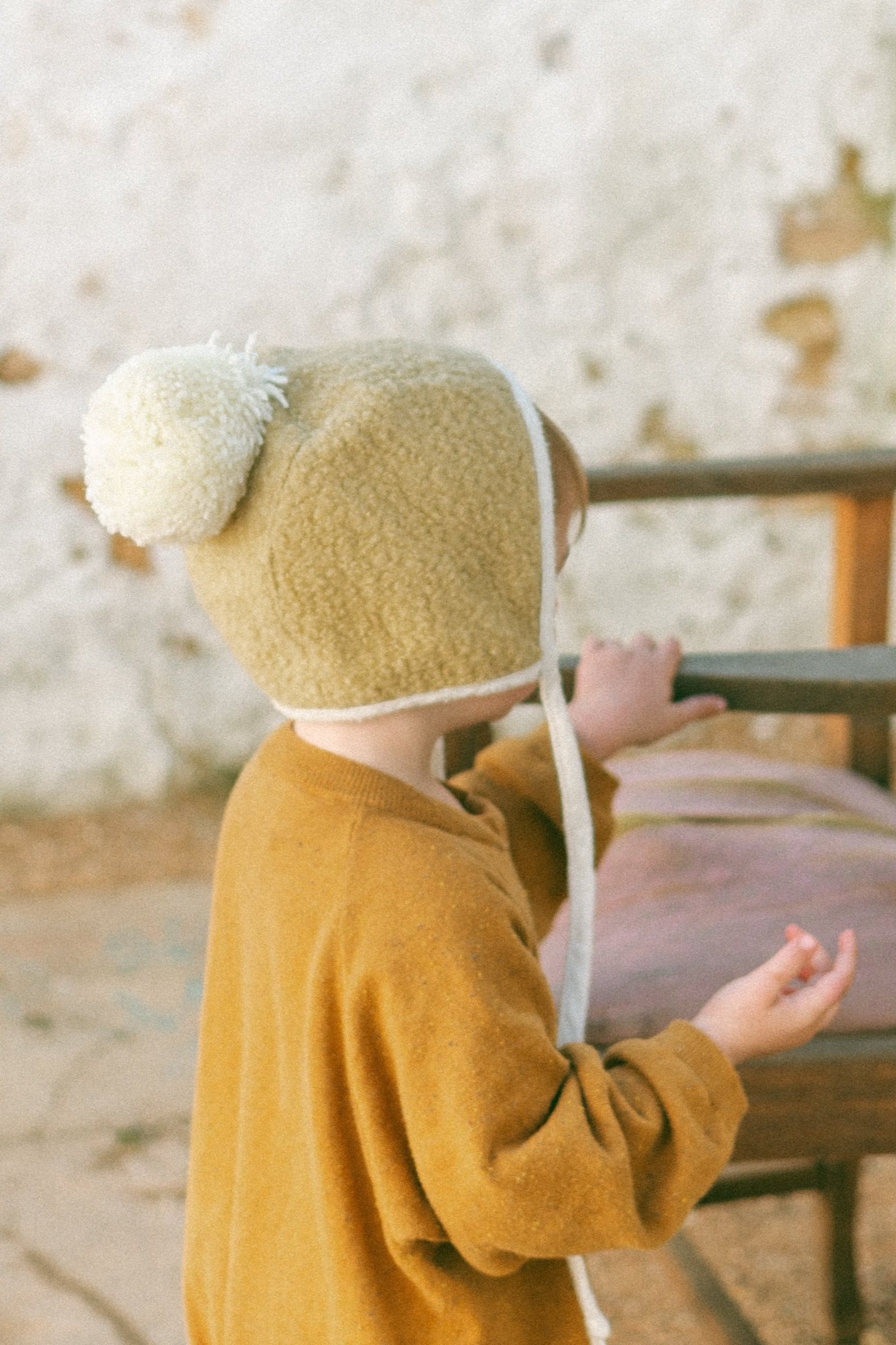 Baby Wool Pom Pom Bonnet - Mustard