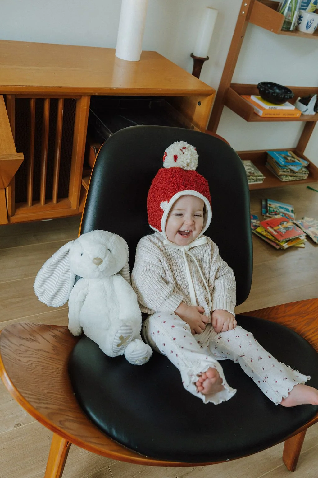 Baby Winter Fleece Pom Pom Bonnet - Red Heart