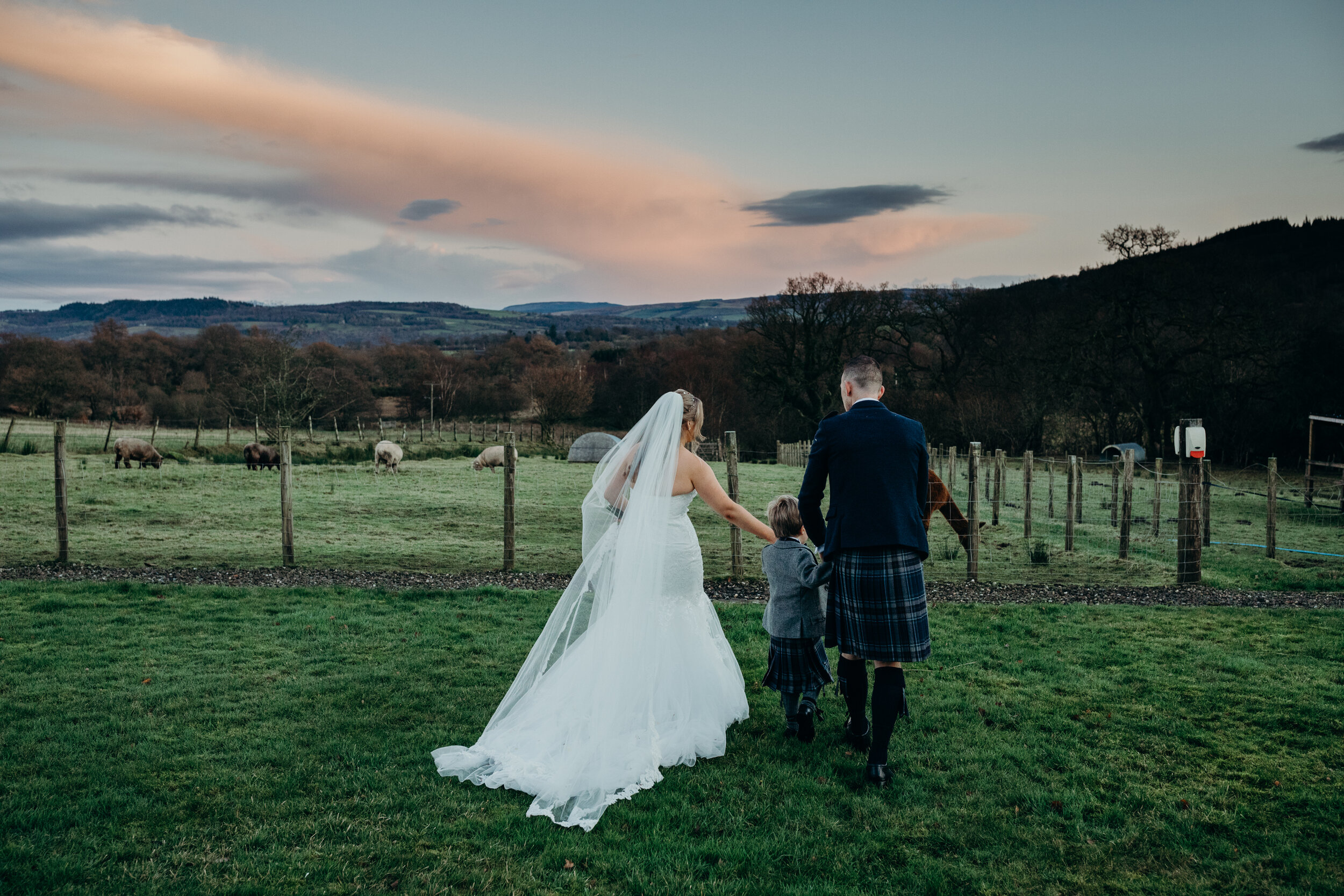 fruin farm micro wedding loch lomond scotland bride groom sunset portrait