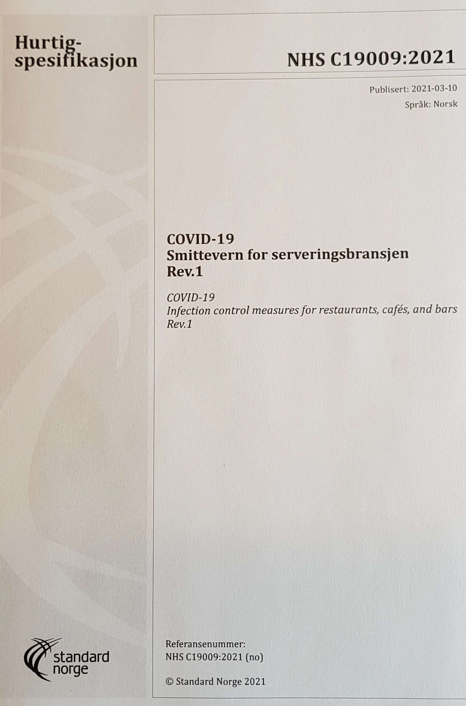 Smittevernveiledere for ulike bransjer - Norsk Standard