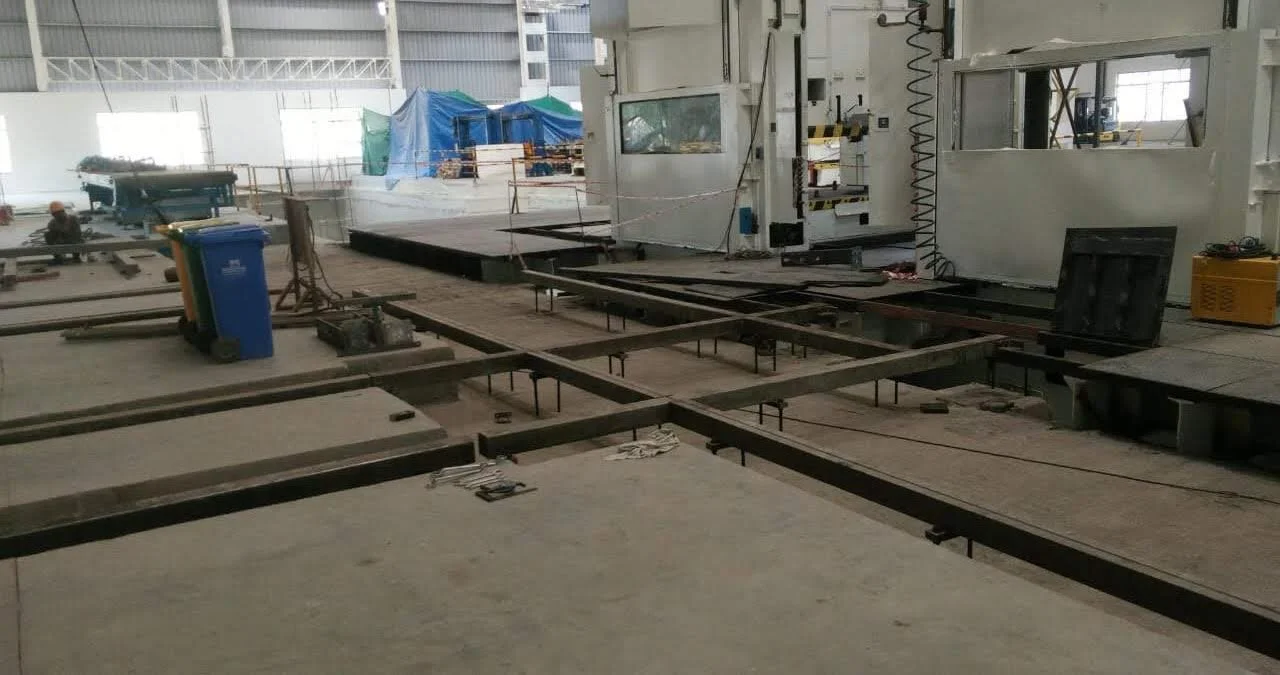 rails for moving bolster (press beds) laser alignment as per project drws,welding and concreting.Kanhe II Pune (India) 2019