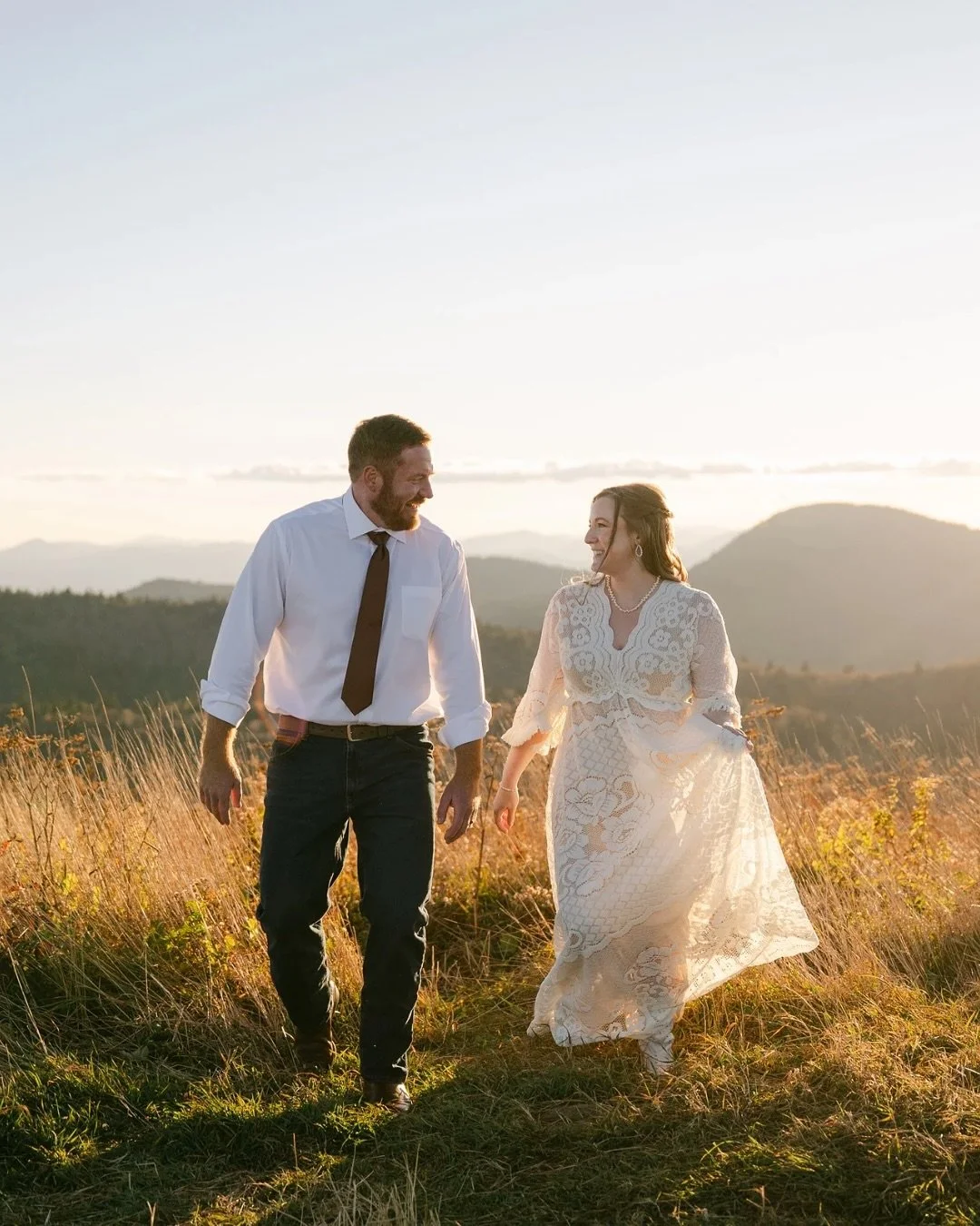 These two had the best idea: skip the wedding day rush and head up to the Blue Ridge Parkway a few days early for couple&rsquo;s portraits. Just the two of them, some epic mountain views, and golden hour doing its thing.

The wedding itself? Held on 