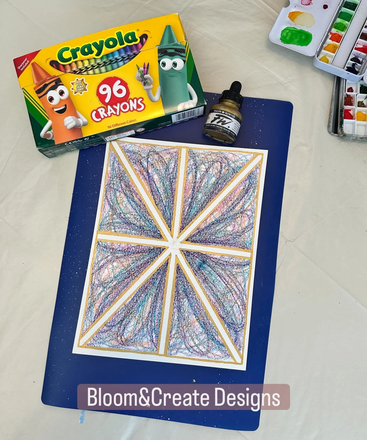 Thank you @moodbodystudio for this soothing and fun art activity!

I led a Christian Expressive Arts client in this activity using crayons, tape, and gold acrylic paint. The scribbling relaxed her and helped her get out of her head and into her heart