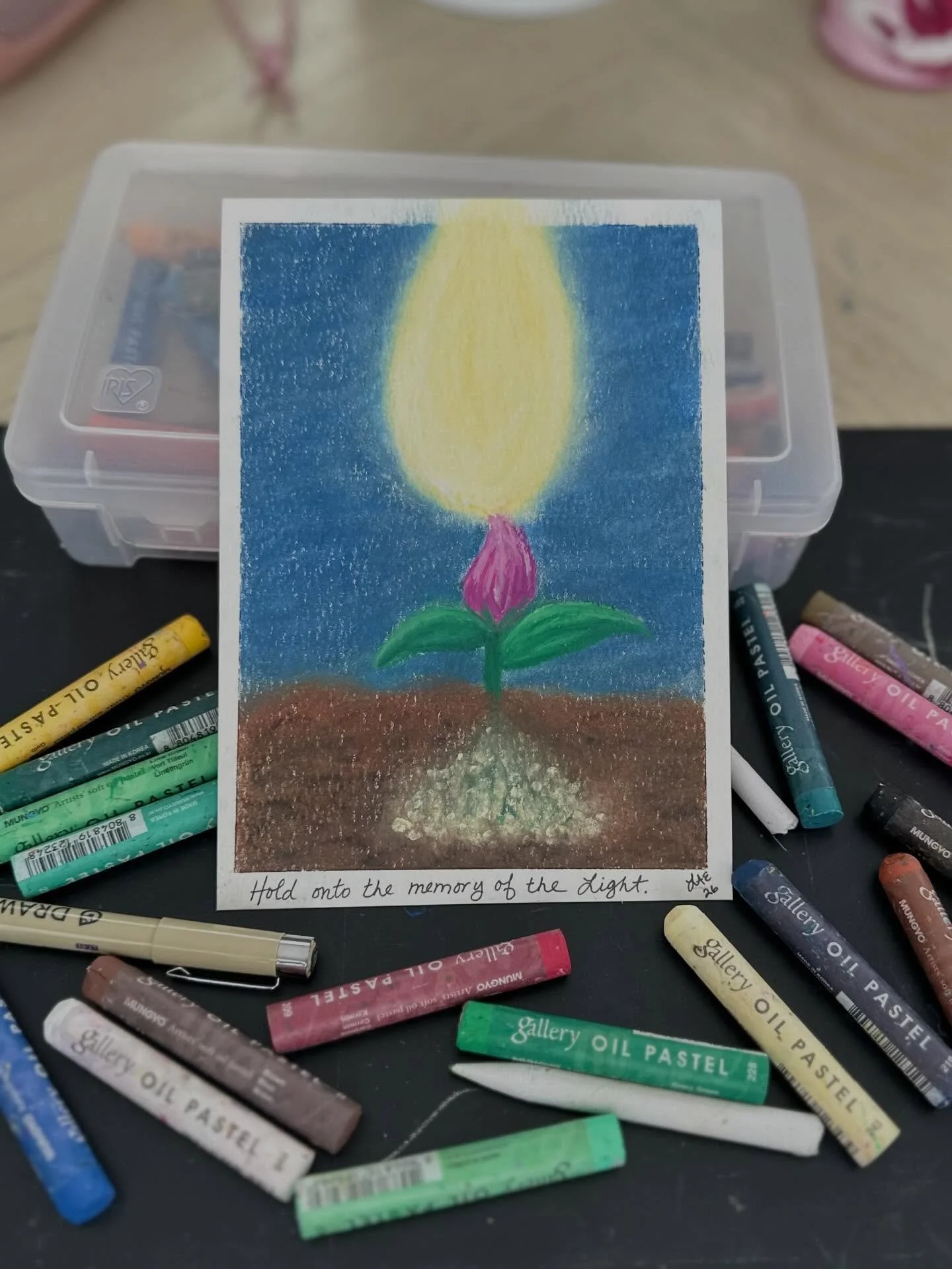 Oil pastels were the first medium my grandma taught me when I was 6 years old. 
This weekend I had the urge to try them again after many years. 

As I drew this flower I was thinking about how somewhere deep in our roots we hold the memory of God&rsq