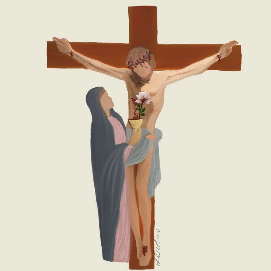 Sorrowful Mother, together let us stand at the foot of the Bridegroom&rsquo;s Cross and be His succor as He gives His life for the life of His Bride. May my heart be a purified and empty chalice into which His Precious Blood and Living Water may flow