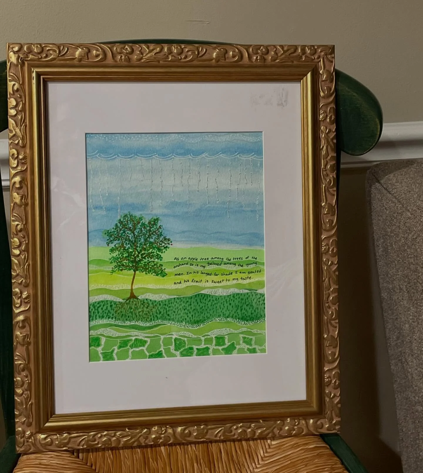 It makes my heart so happy to get photos of my art in their new owner&rsquo;s homes❣️

This particular painting was inspired by verse 2:3 of the Song of Songs 🎶

&ldquo;As an apple tree among the
trees of the forest,
so is my beloved among the
young