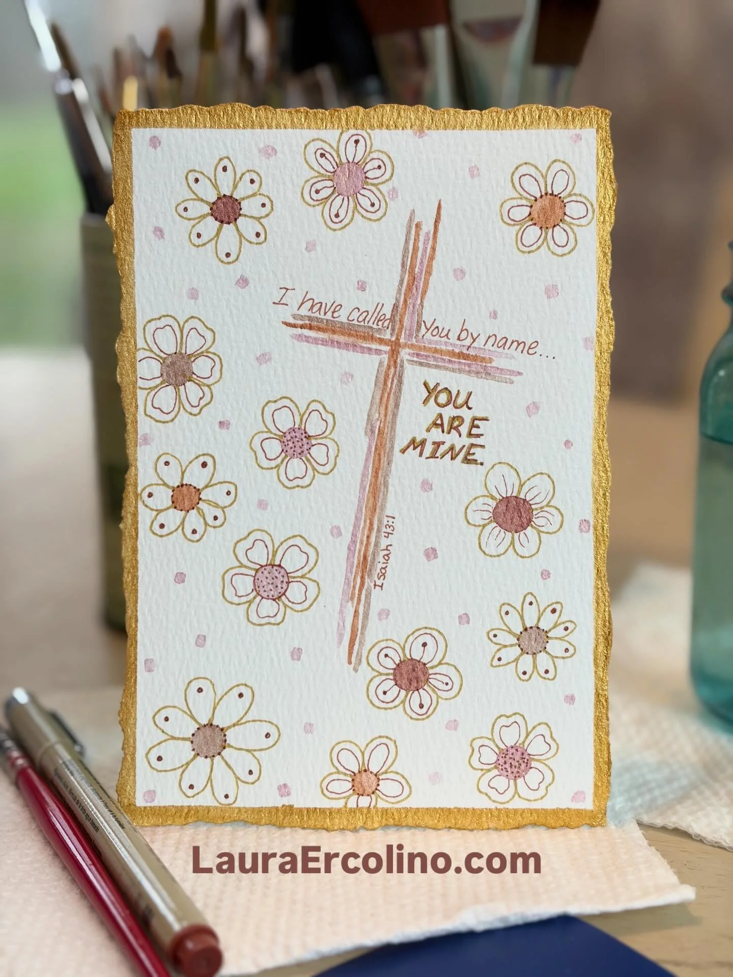 This is my practice piece for a commissioned Baptismal gift. Now it&rsquo;s time to paint the gift&hellip;

&ldquo;I have called you by name; you are mine.&rdquo; Isaiah 43:1

Lauraercolino.com

#baptismalgift #christianart #christiangifts #watercolo