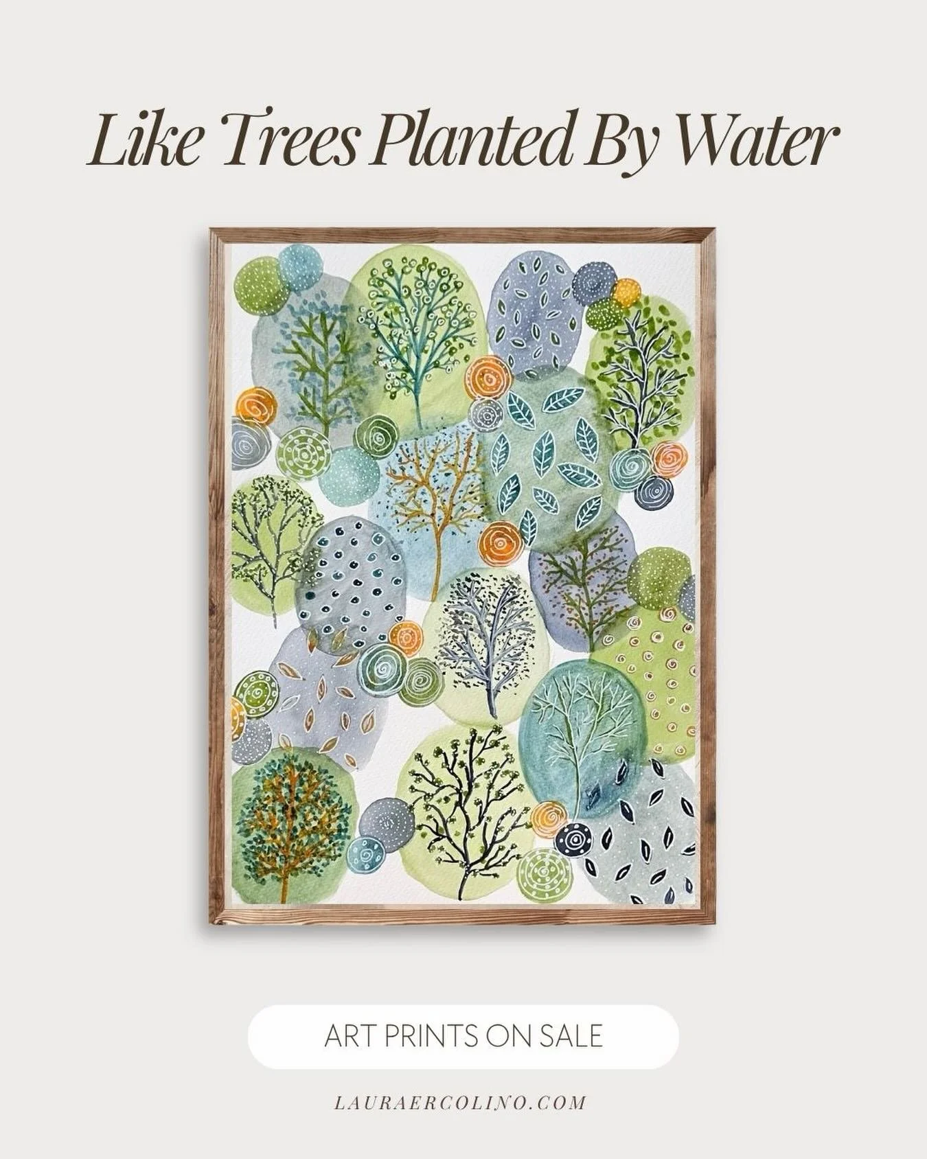 &ldquo;They shall be like a tree planted by water, sending out its roots by the stream.&rdquo; - Jeremiah 17:8 (NRSVCE)

Like a Tree Planted by Water is an original watercolor painting inspired by the quiet strength and deep trust described in the pr