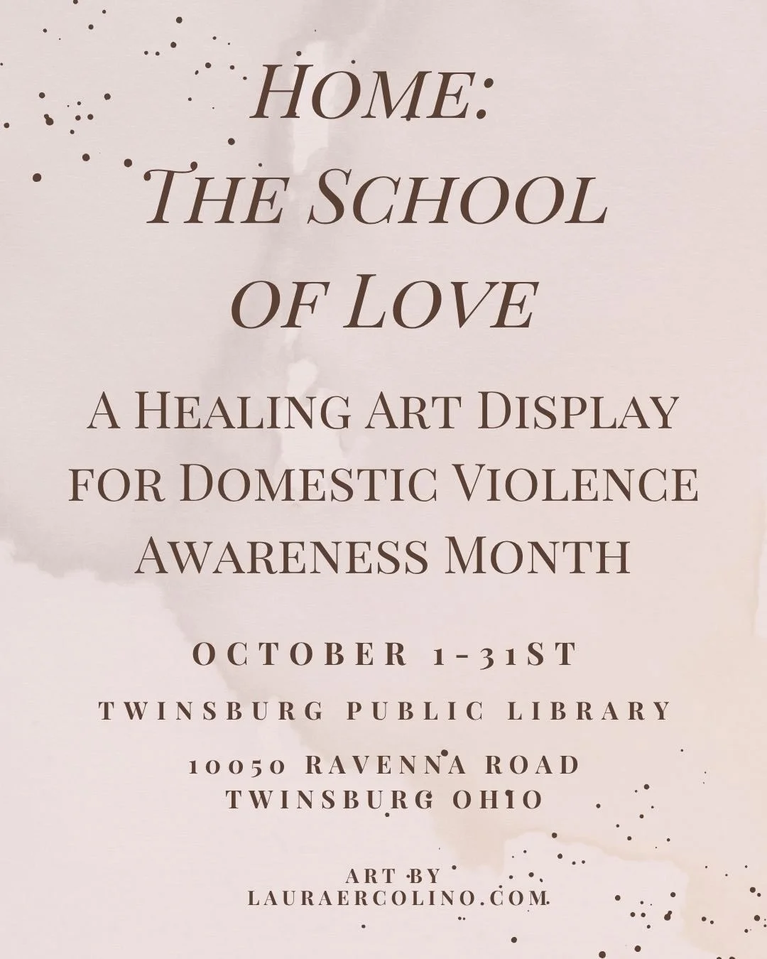 Art in honor of domestic abuse survivors will be on display at the Twinsburg Public Library in Twinsburg Ohio during the month of October. 

If you or someone you love is or has been a victim of domestic abuse know that you are not alone. You are in 