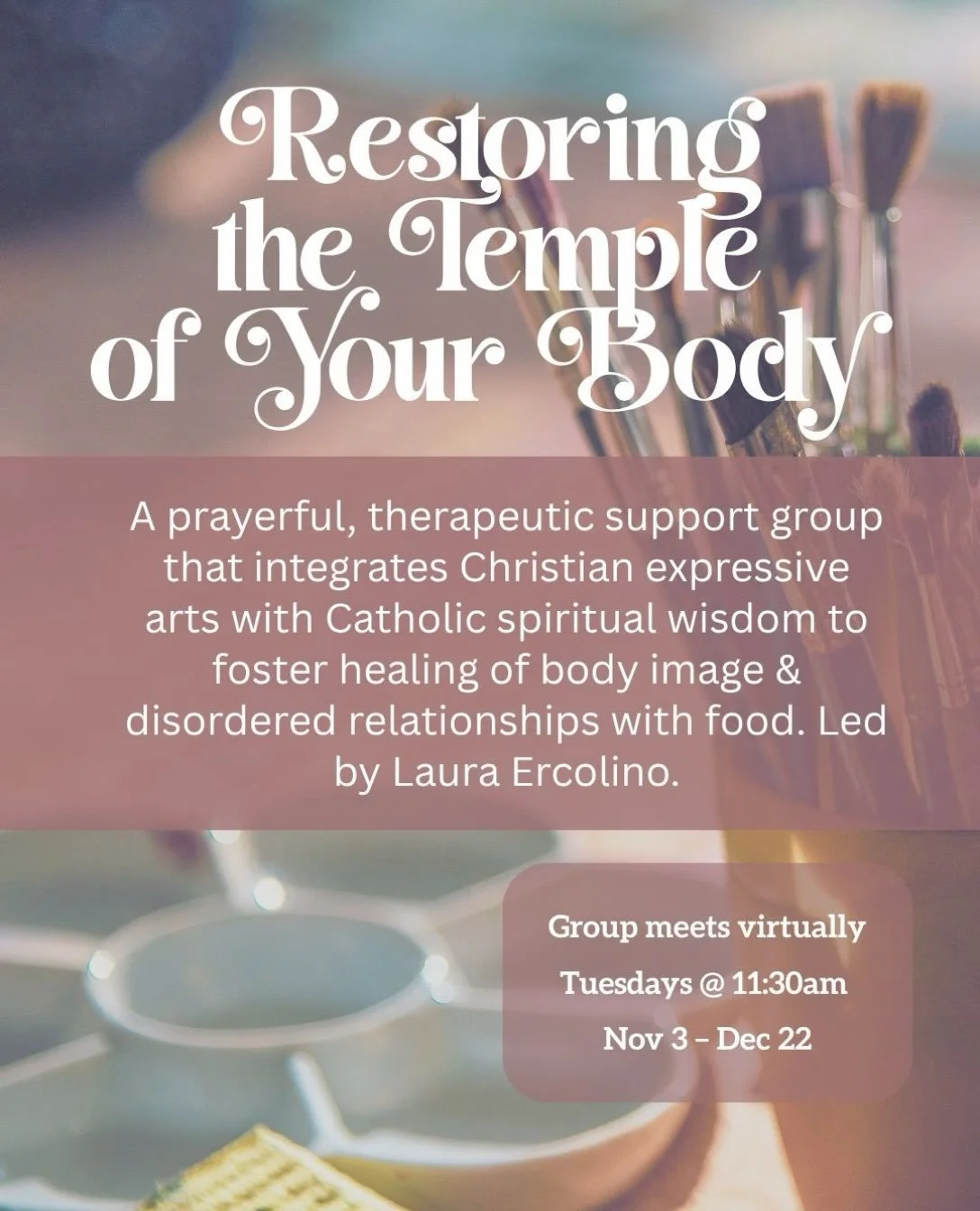 After several years of praying and waiting on the Lord, the time has come when I am able to offer this much needed Healing Through Creativity group. Restoring the Temple of Your Body is the fruit of my own healing journey. In 2008, I was diagnosed wi
