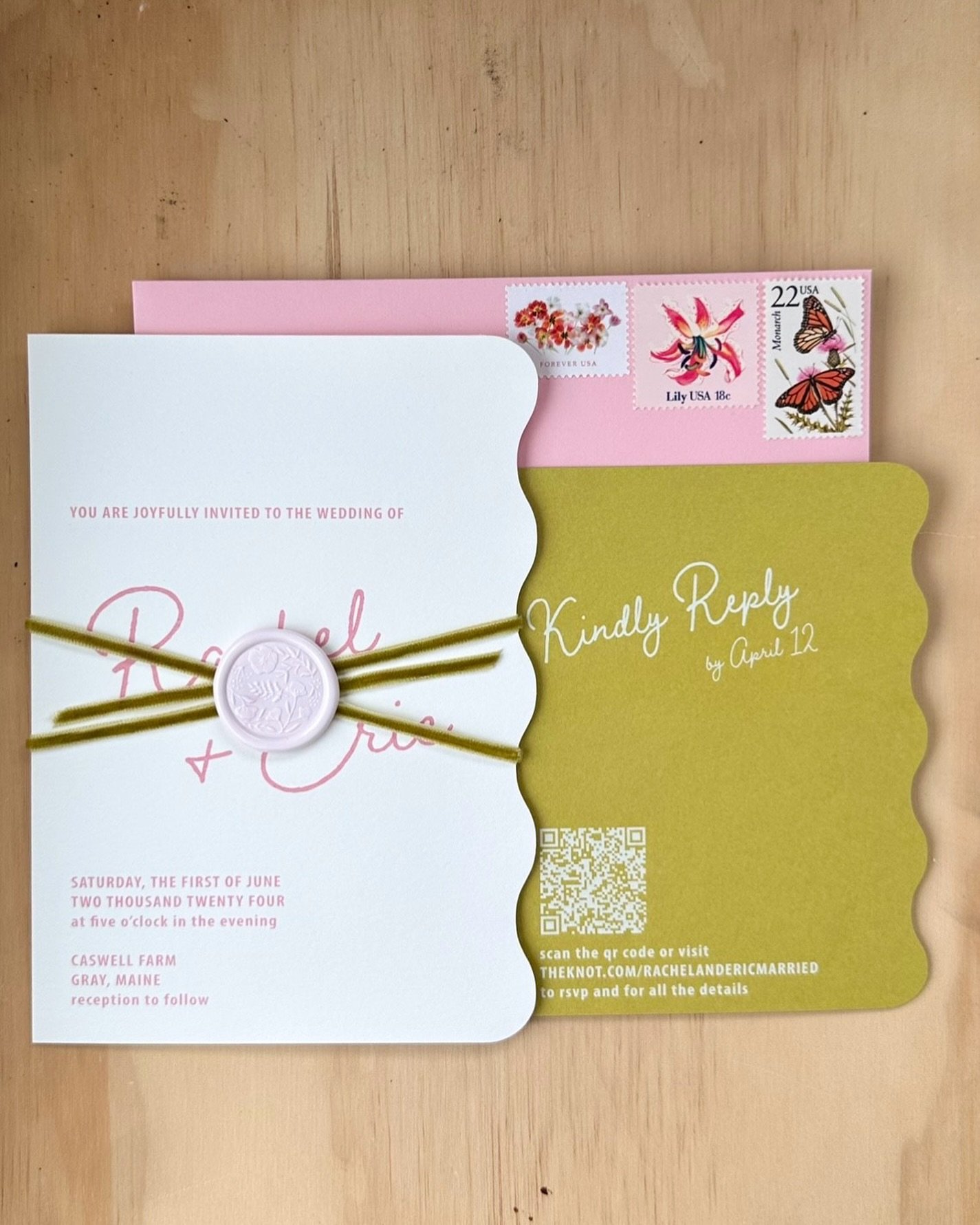 in one month we celebrate rachel + eric at @caswellfarmmaine. these two are not only super sweet but very creative, a fierce combo. in fact, as a designer, rachel designed, assembled, and wax sealed these delightful these invitations herself- (passss