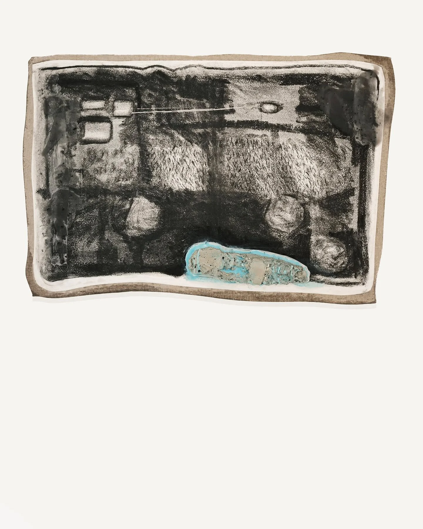 out here (2025)

charcoal, melted candle, clay and paper mounted on linen

40 &times; 60 &times; 3 cm