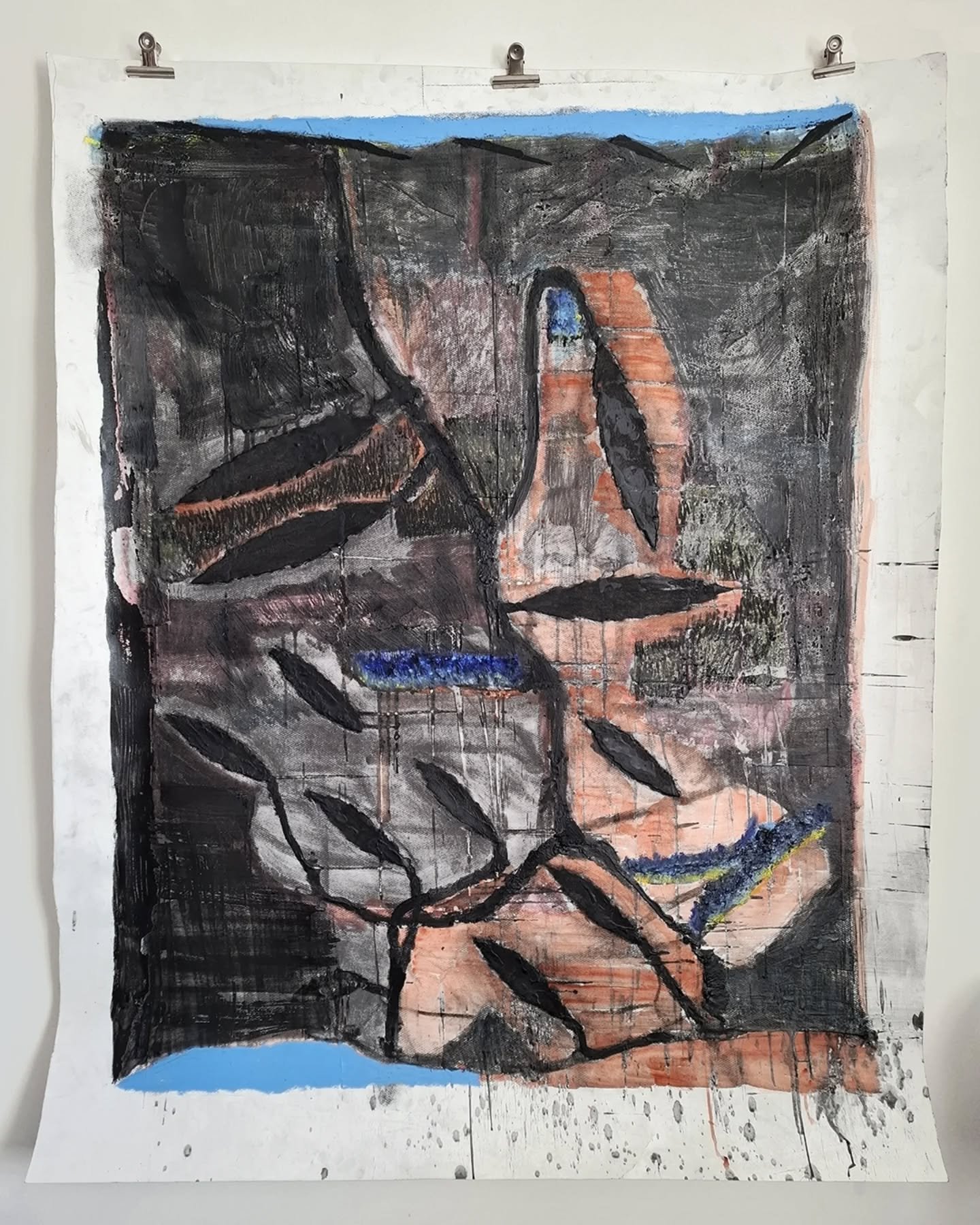 will fall in my shy (2026)

charcoal, melted candle, gum arabic, ink, and oil pastel on paper

150 &times; 120 cm