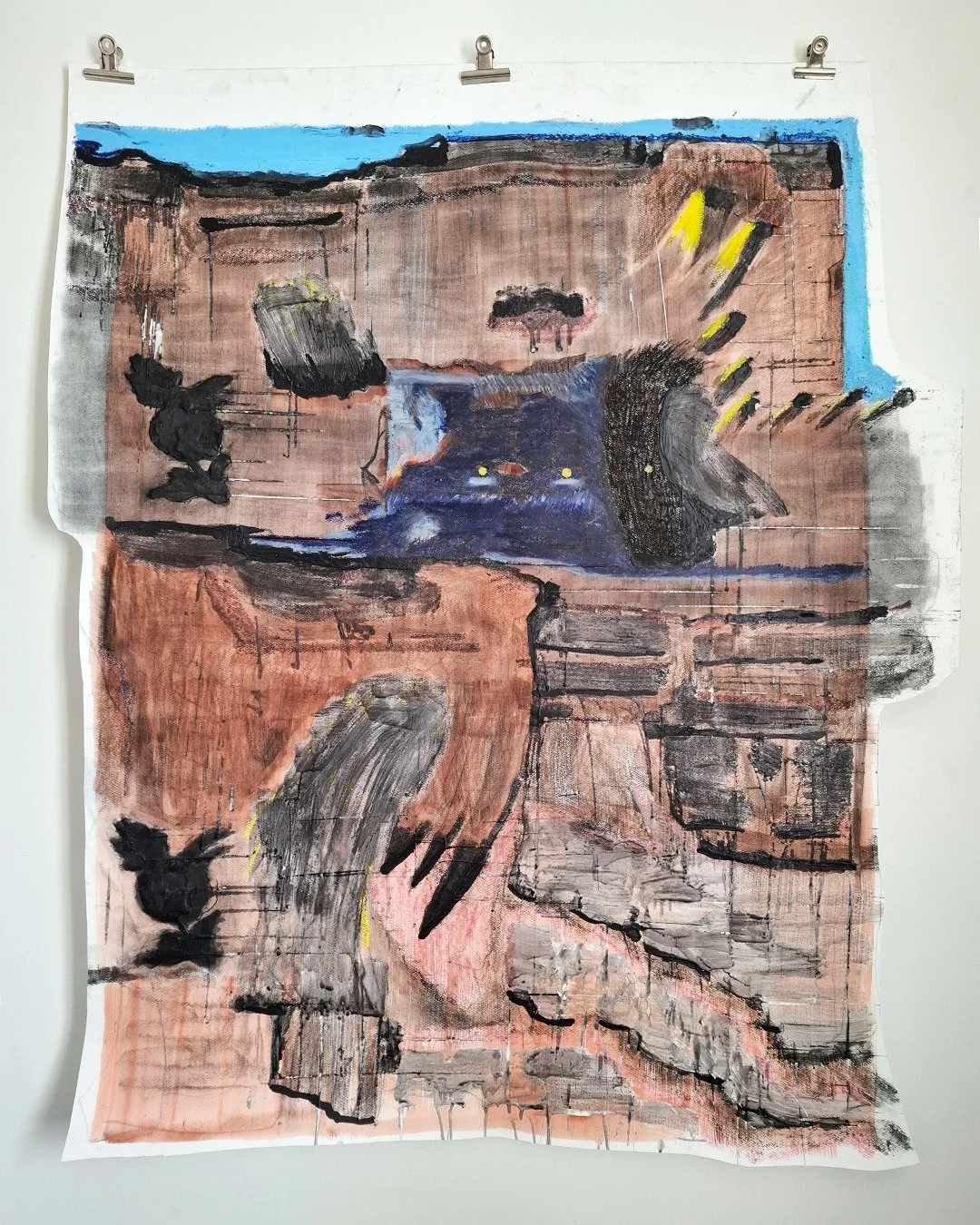 shape of the heart on paper (2026)

charcoal, melted candle, gum arabic, ink, and oil pastel on paper

150 &times; 120 cm