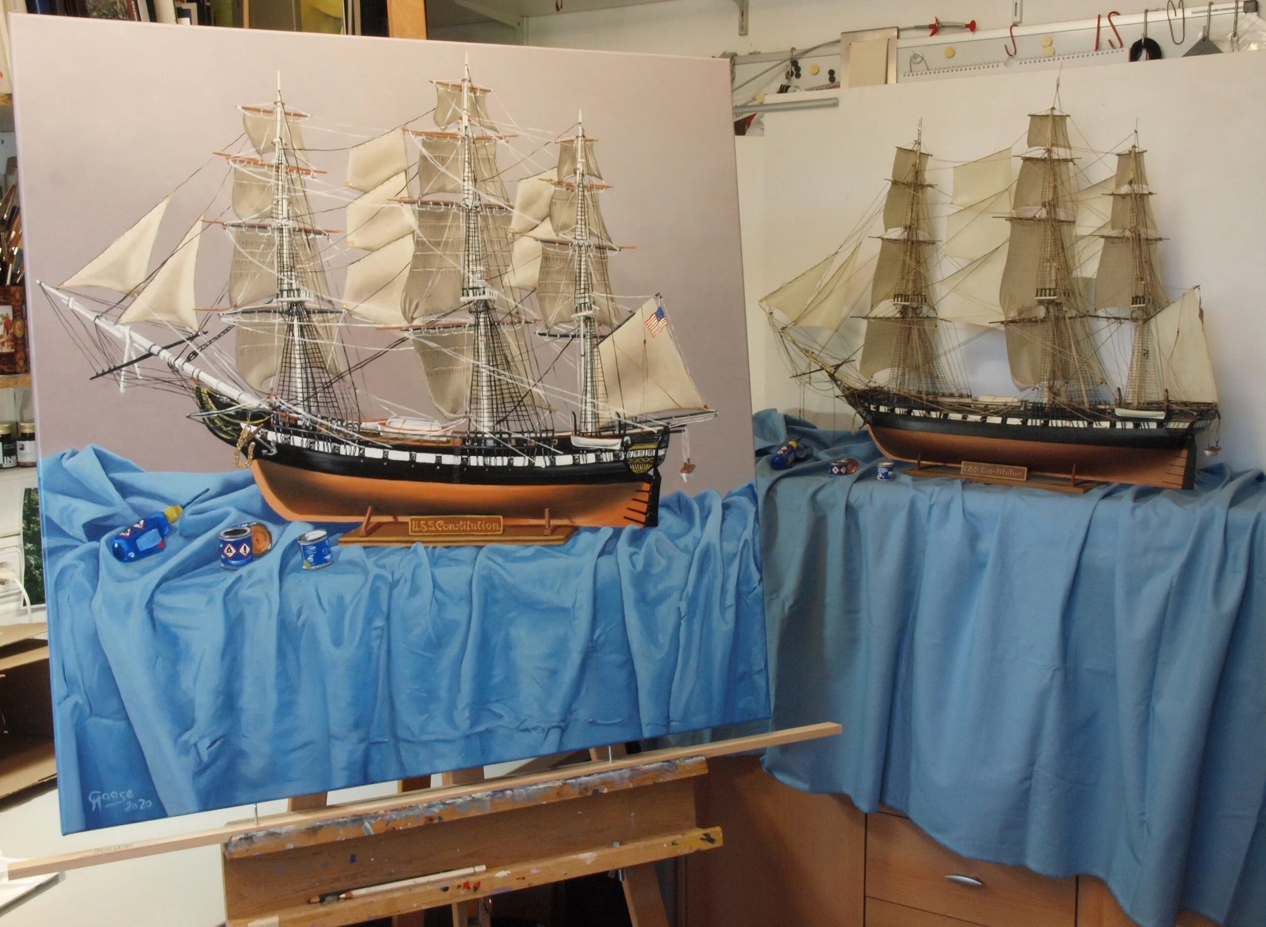 USS Constituition - Aufbau mit blauer Decke