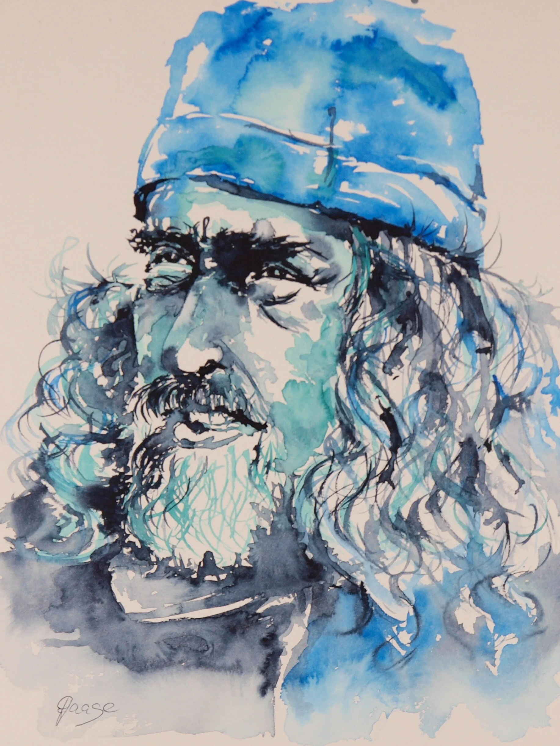 Mann mit blauer Mütze