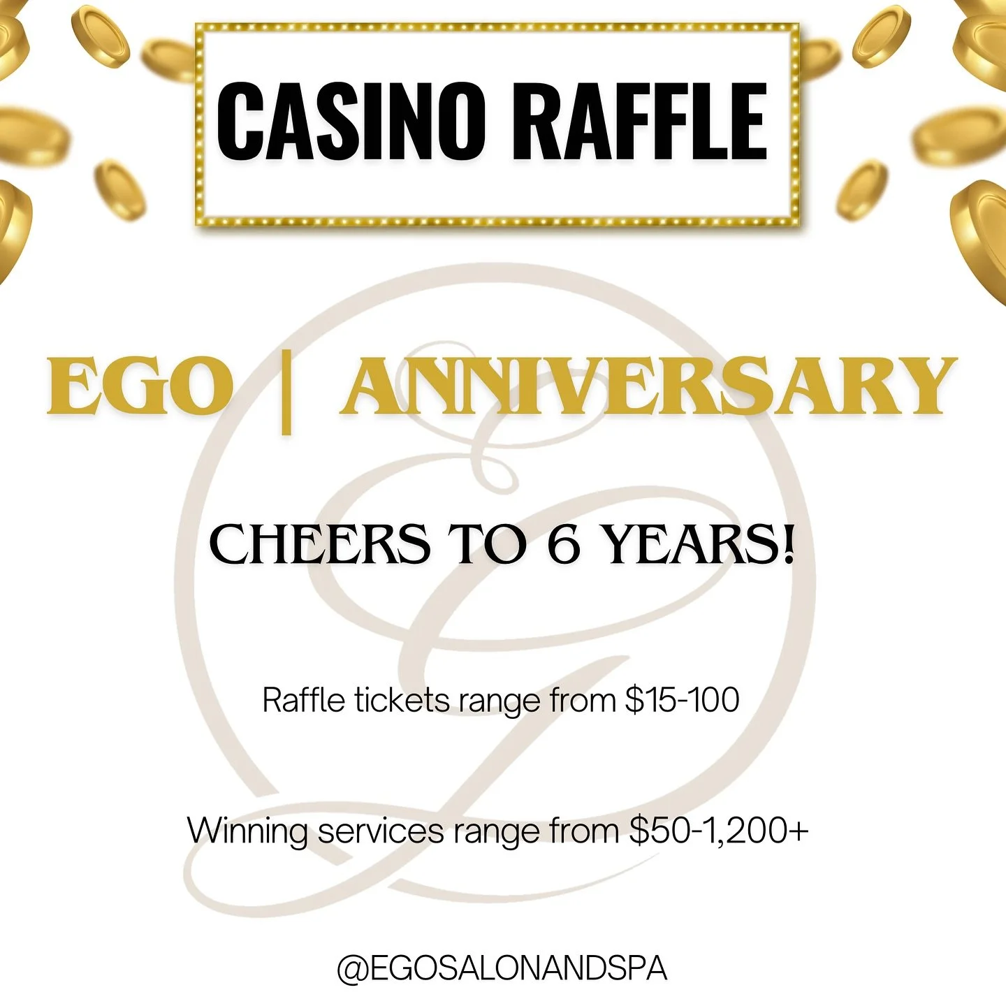 6 Years of Luxury &amp; Beauty! 💋✨

We&rsquo;re celebrating EGO&rsquo;s 6 Year Anniversary all August long with Casino-Themed Raffles you won&rsquo;t want to miss! 🎰💎

Come shop our back to school and Labor Day deals🥰

#EGOAnniversary #CasinoGlam