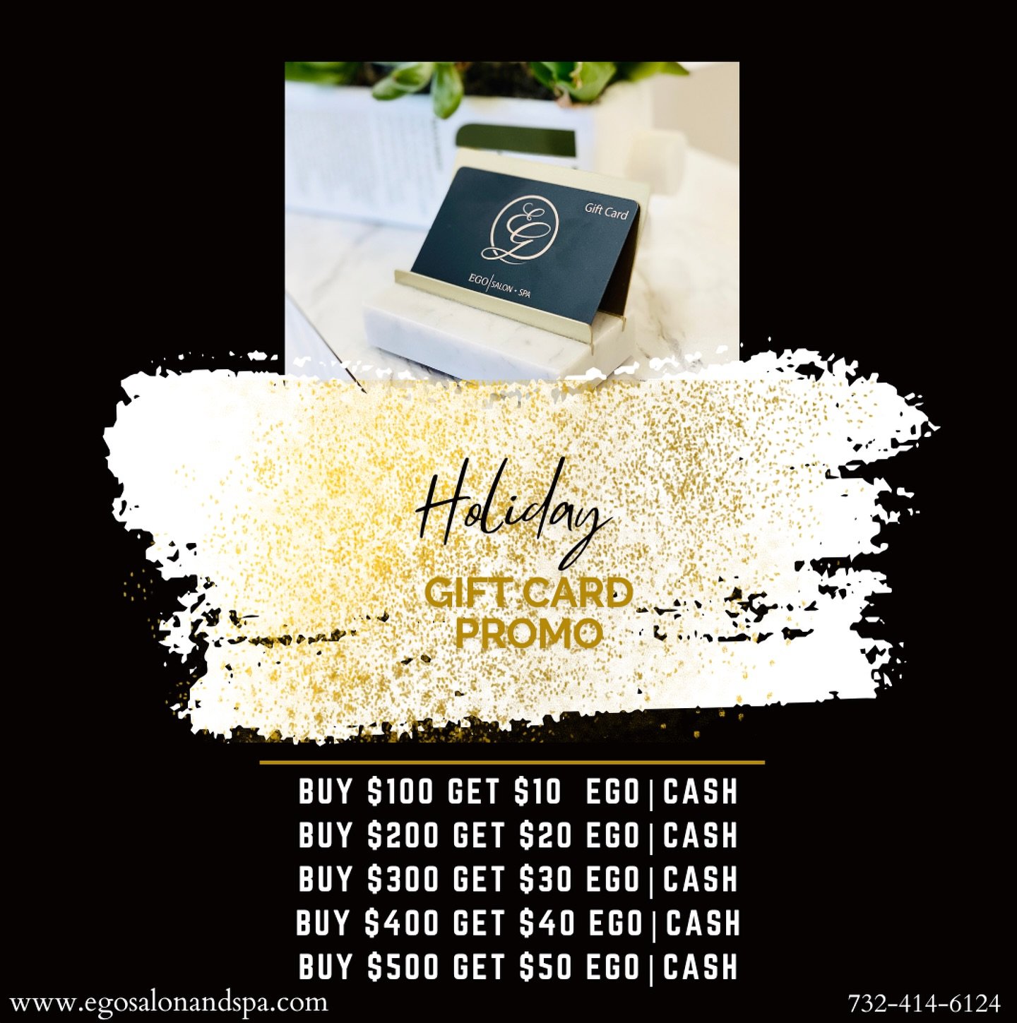 Holiday Gift Card Promo 🎁 

Get $10 EGO | CASH for every $100 you spend on an online gift card 💳 

Give the gift of EGO ✨🙌🏽 

EGO | CASH can be used for hair/skin aftercare products 🩷

#egosalonandspa #egosalon #egospa #ego #njsalon #njspa #njsa