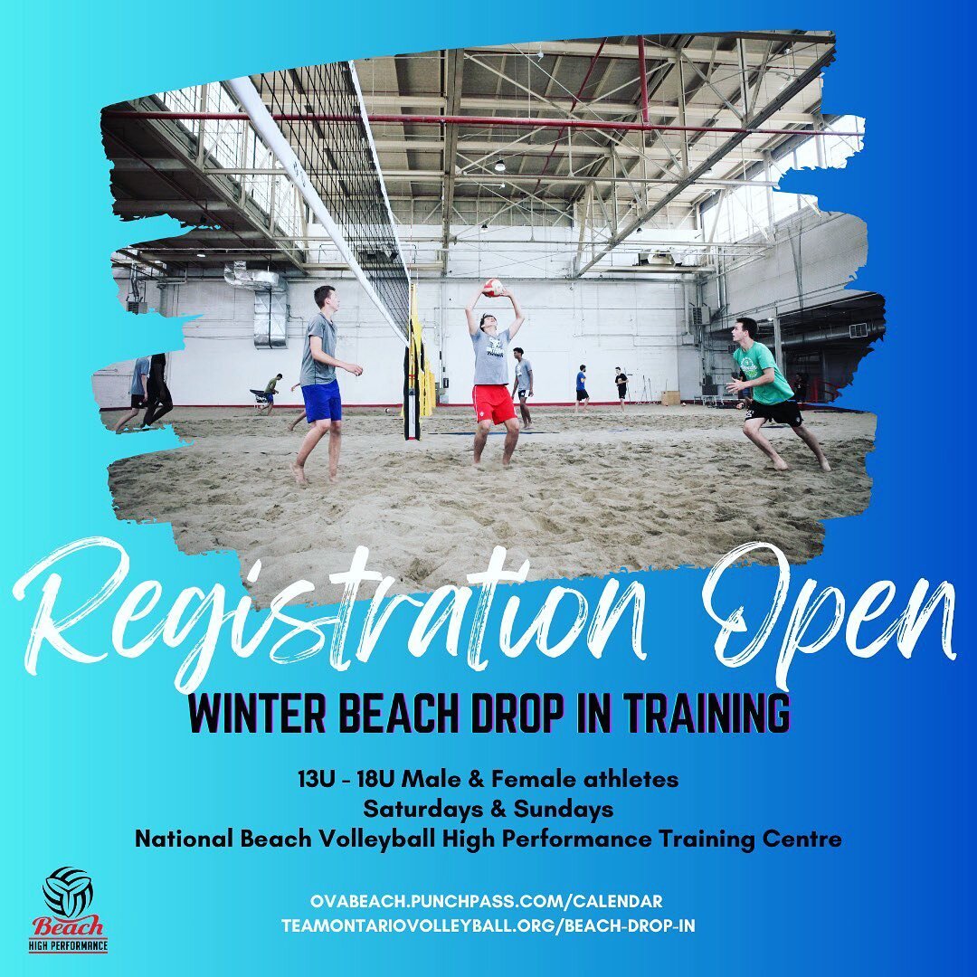 Looking to develop your beach skills during the indoor season⁉️ Winter Beach Drop In Training program is suited for athletes 13-18U who are both new or experienced to beach volleyball!! Visit teamontariovolleyball.org/beach-drop-in to sign up for tra