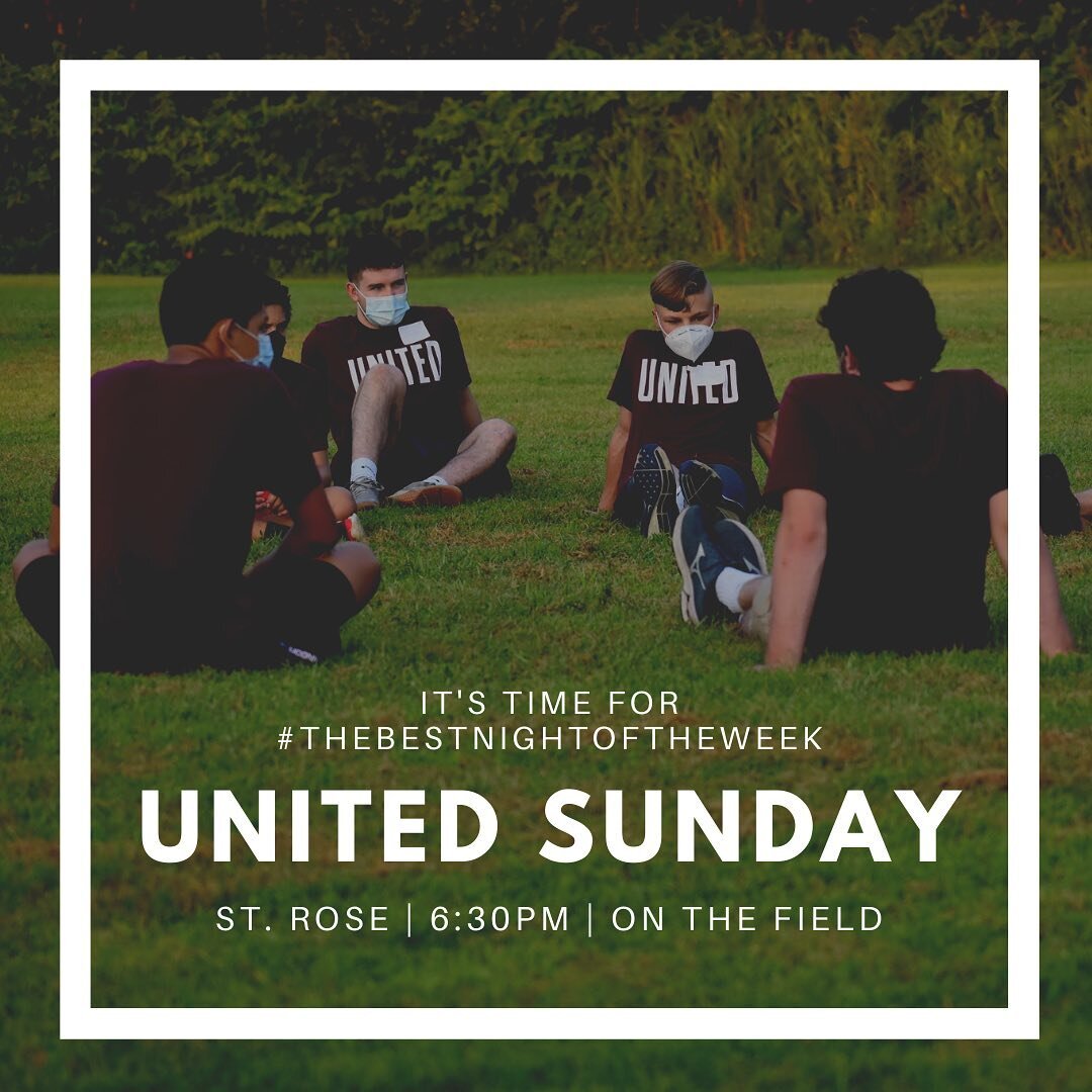 United Sunday tonight! Meet on the field at 6:30.

Bring a chair and a friend!
#unitedsunday
#thebestnightoftheweek 
#yourfriendsarehere
#youbelonghere