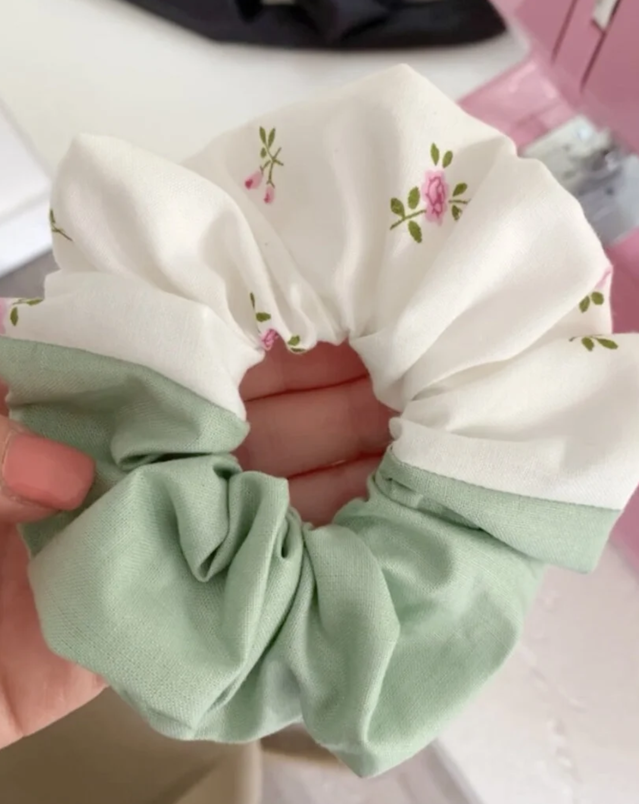 Two Tone Rose Print Scrunchie