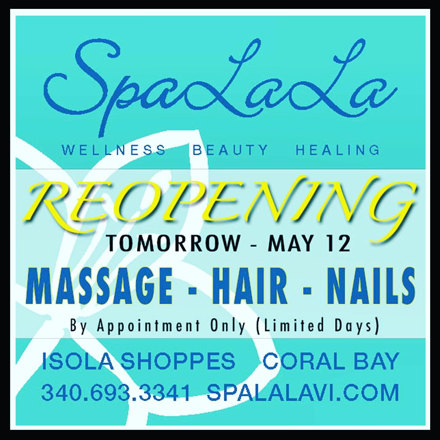 Spa La La has reopened! Currently by appointment on Tuesdays, Thursdays and possibly Friday-depending....Great news for Wellness seekers!!!#coralbaystjohn #stjohnusvi #stjohn #isolashoppes #spaday #massage #nailtreatment #haircut #haircolor #treatyou