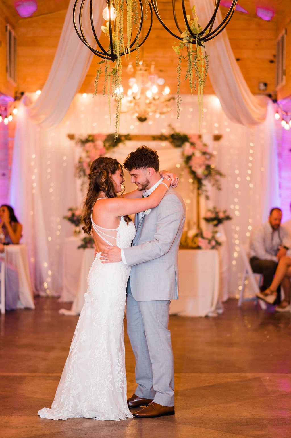  couple’s first dance at barn wedding venue in Fayetteville NC 