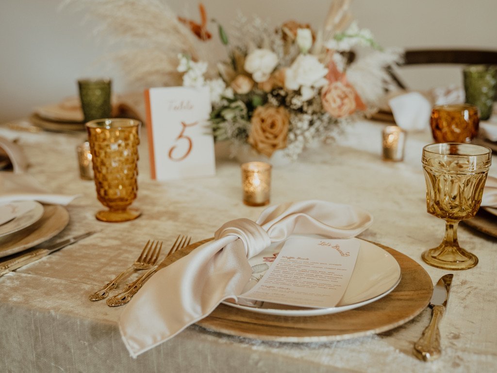  table setting at barn wedding venue in Fayetteville NC 