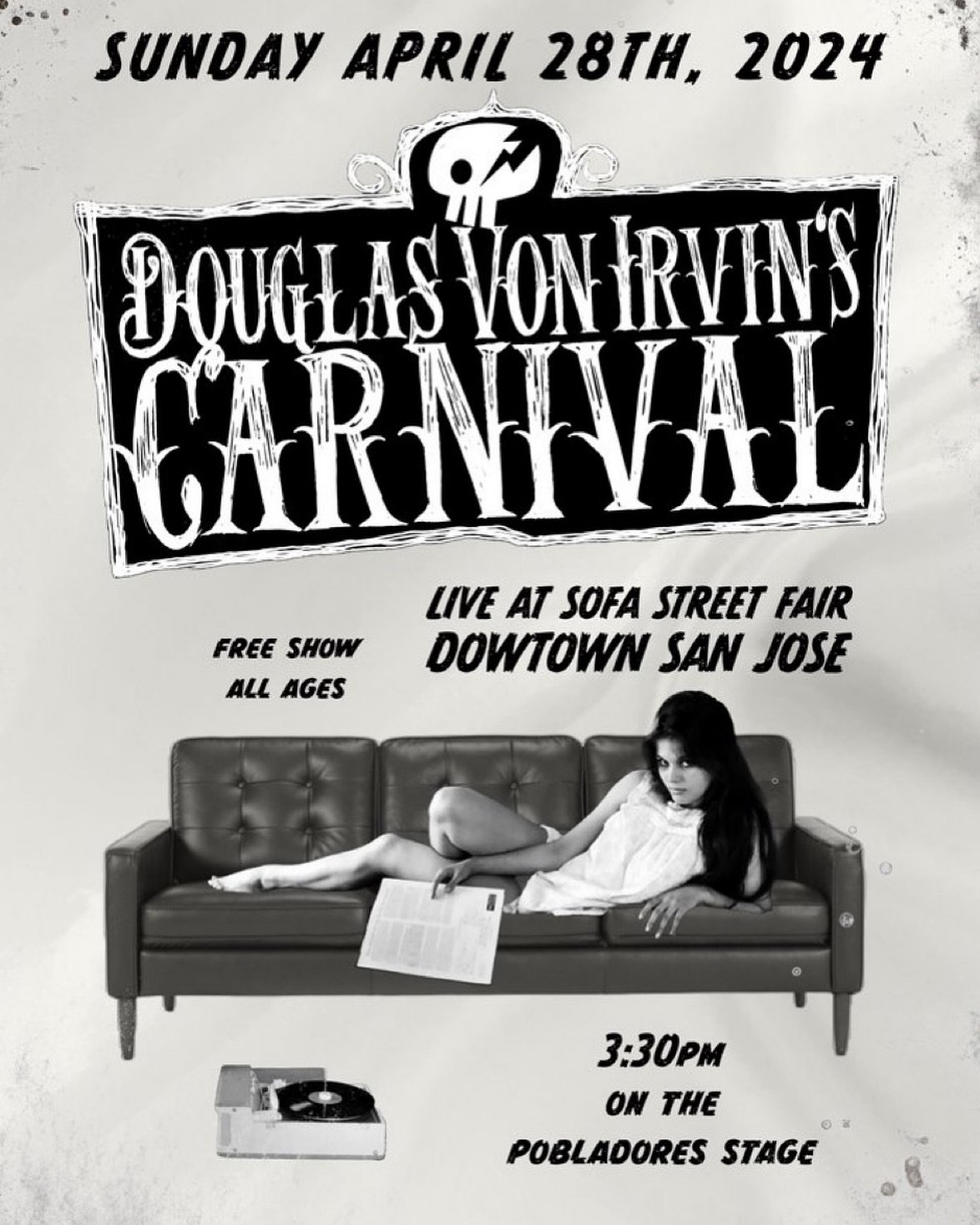 Sunday☠️

April 28th 3:30pm at Pobladores Stage:
Douglas Von Irvin&rsquo;s Carnival returns to The Sofa Street Fair!

Members of Average Jill performing with DVIC
Surf Monster = 2:30p

#sanjosescene #rockmusic #ramones #surfguitar #livemusic @sofastr
