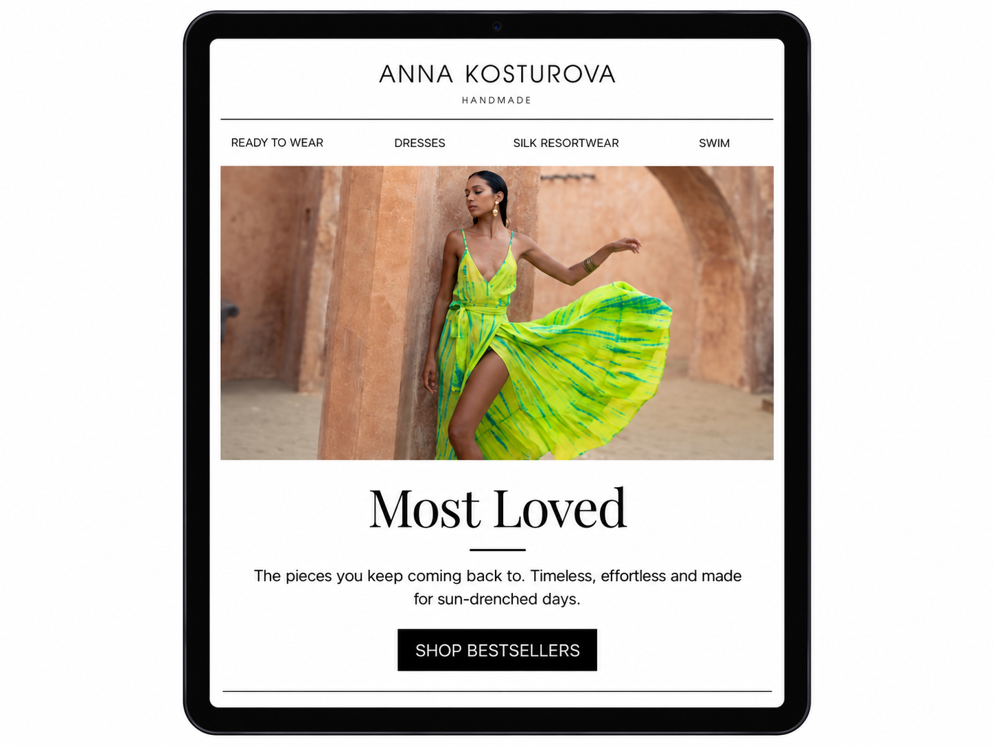 Most Loved campaign template shown on a tablet