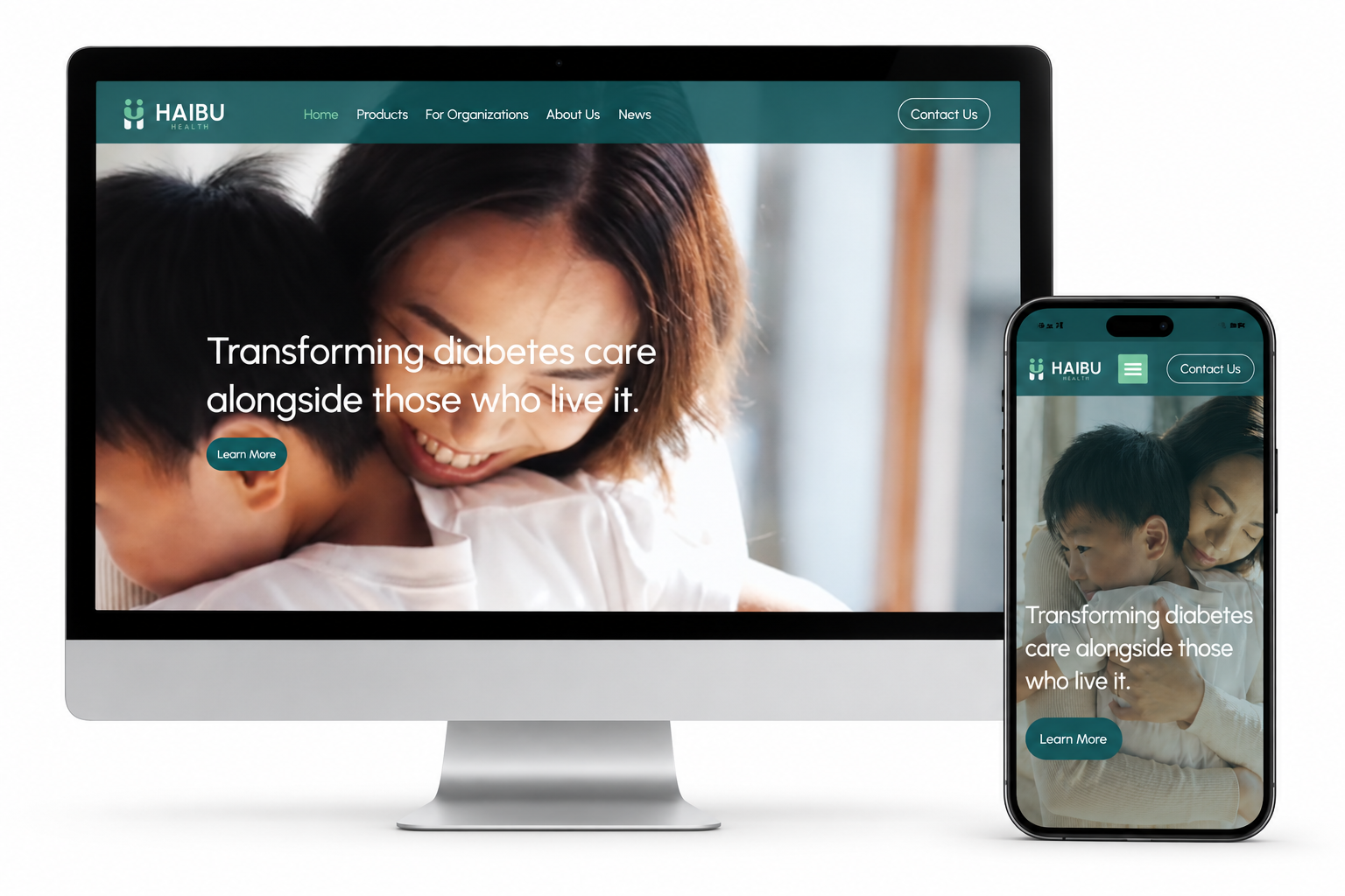 Haibu Health website shown on desktop and mobile