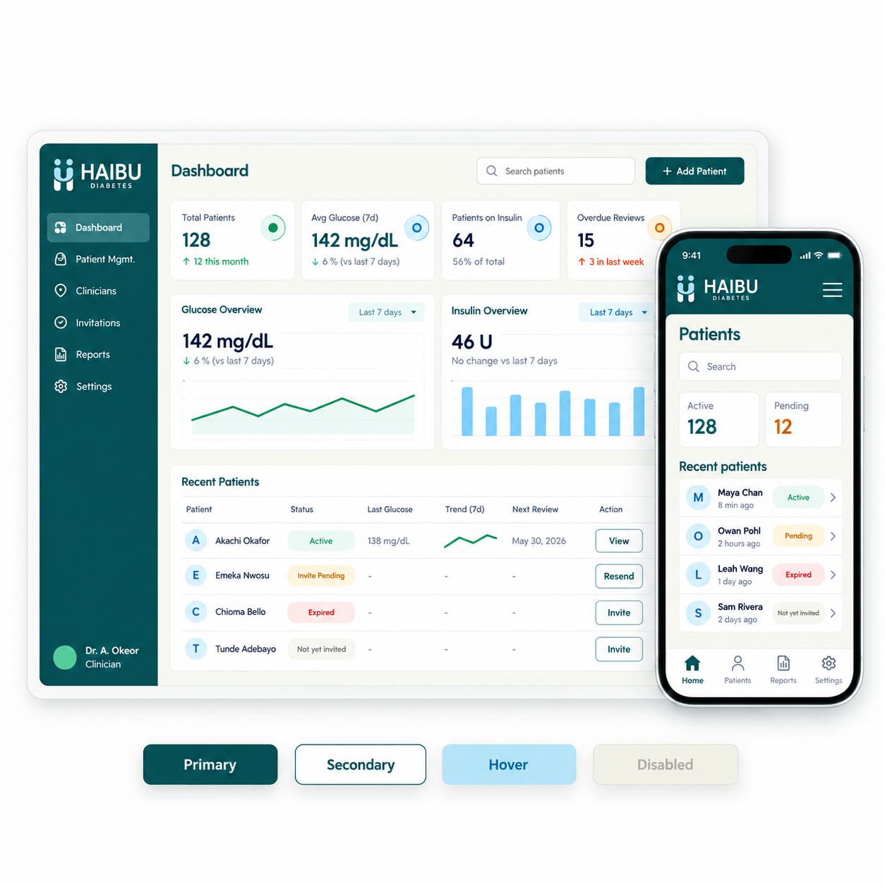 Haibu app colour and style system illustrated across desktop and mobile interfaces