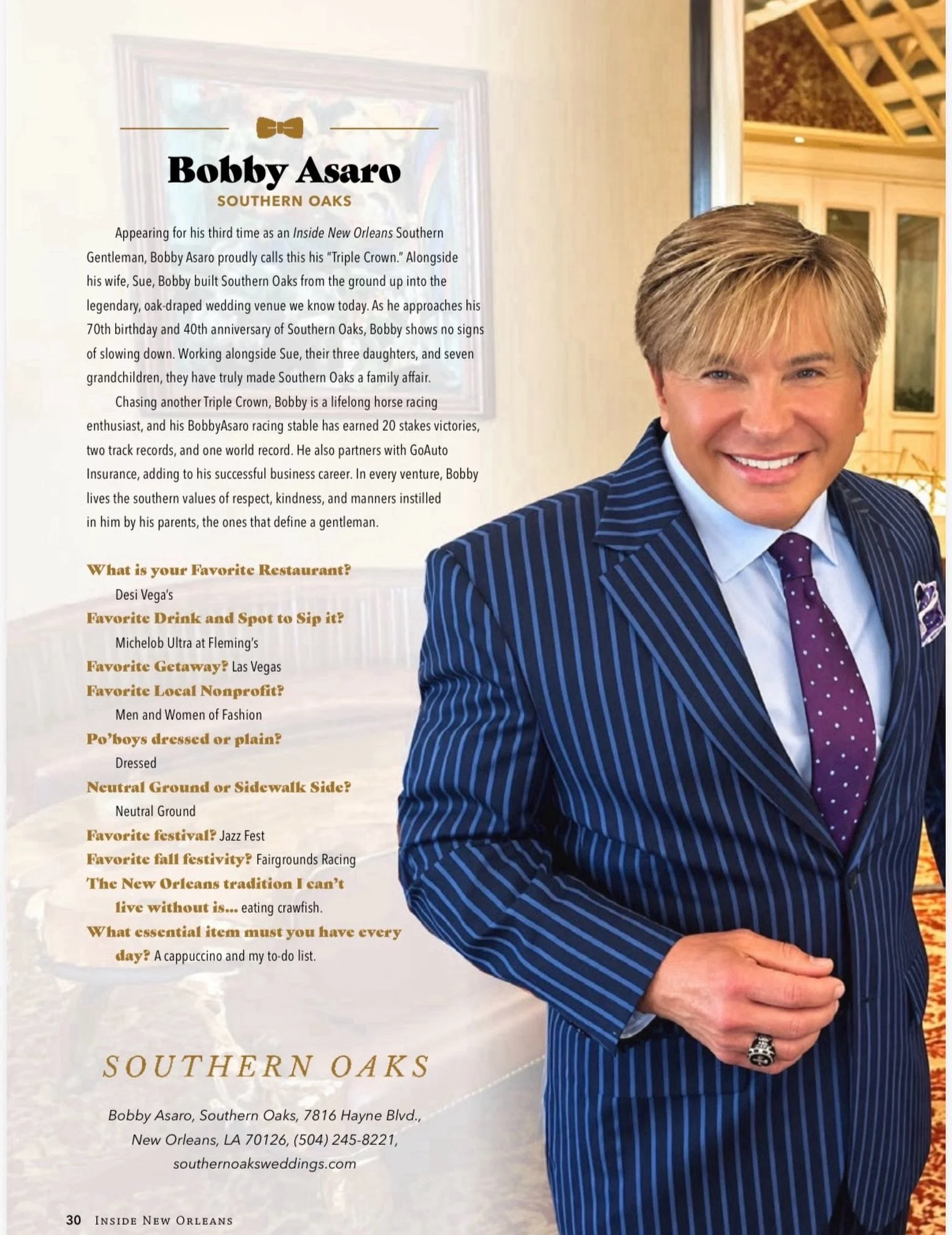 A &ldquo;Triple Crown&rdquo; kind of gentleman 🏆🏆🏆

Congratulations to our owner, @bobby.asaro, on being named an @insideneworleans Southern Gentleman for the third time! Three wins officially make it a Triple Crown&mdash;and we can&rsquo;t think 