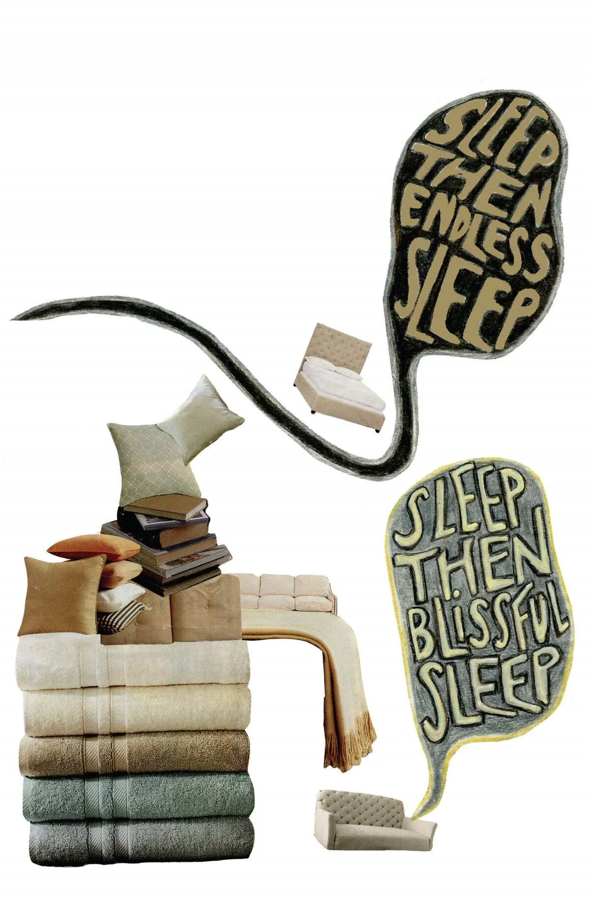 Sleep then endless sleep, Bettina Hubby, 2015. Colored pencil, ink, and collage on paper, 10 x 7.25 inches. BH0398