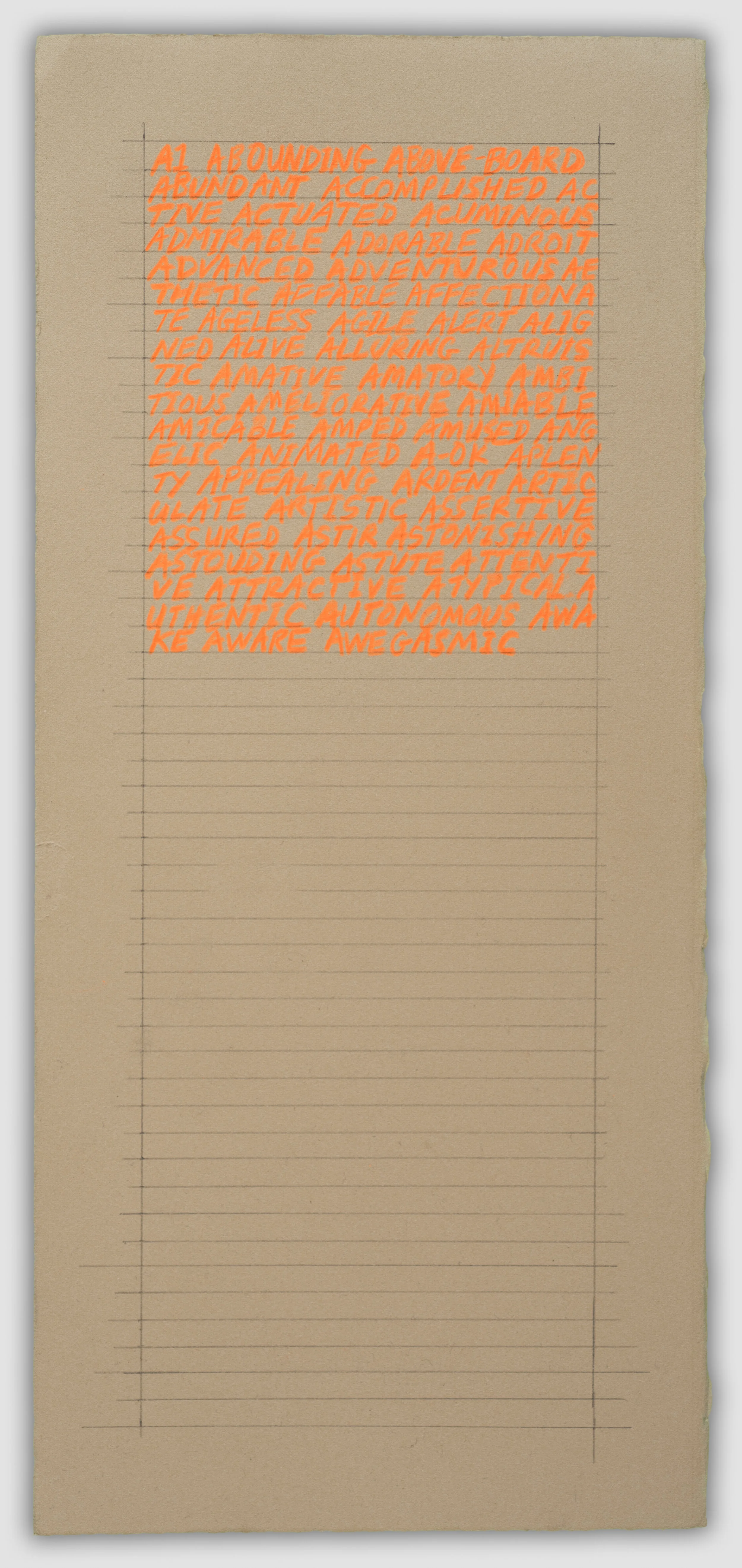 A: Positively Earnest, Bettina Hubby, 2019. Prismacolor pencil on paper, 13.75 x 6.25 inches. BH2832